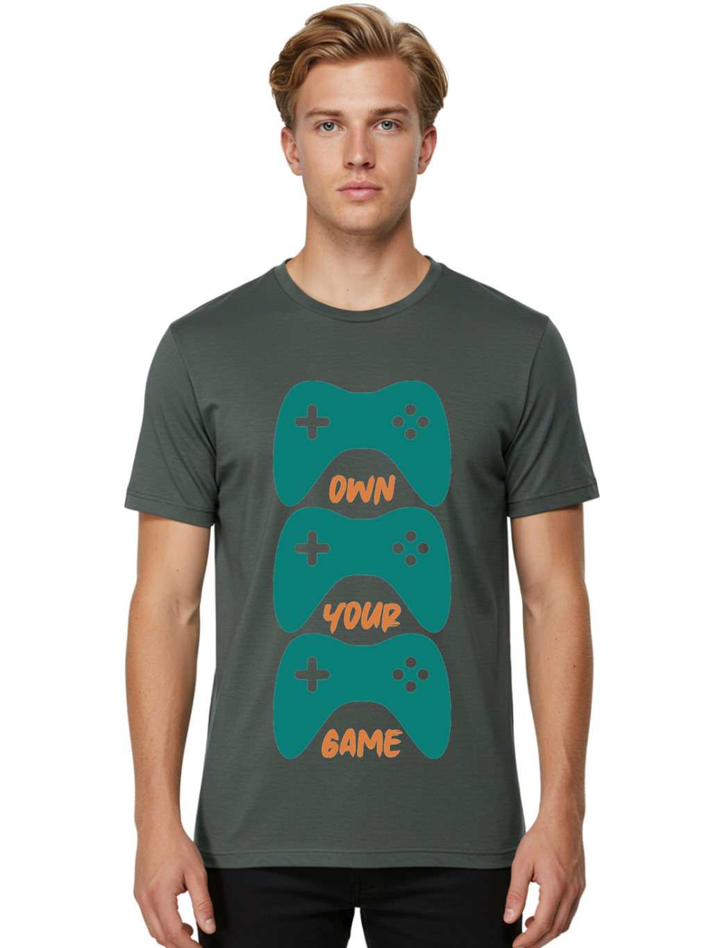 Own-Your-Game Men'S Graphic Tee, 100% Cotton, Comfortable Casual Summer Wear, Machine Washable, Video Game Controllers, Gaming, Gaming Culture, Own Your Game, Game Controllers, Playful Design, Console Gaming, Motivational Quote -  Aaa655