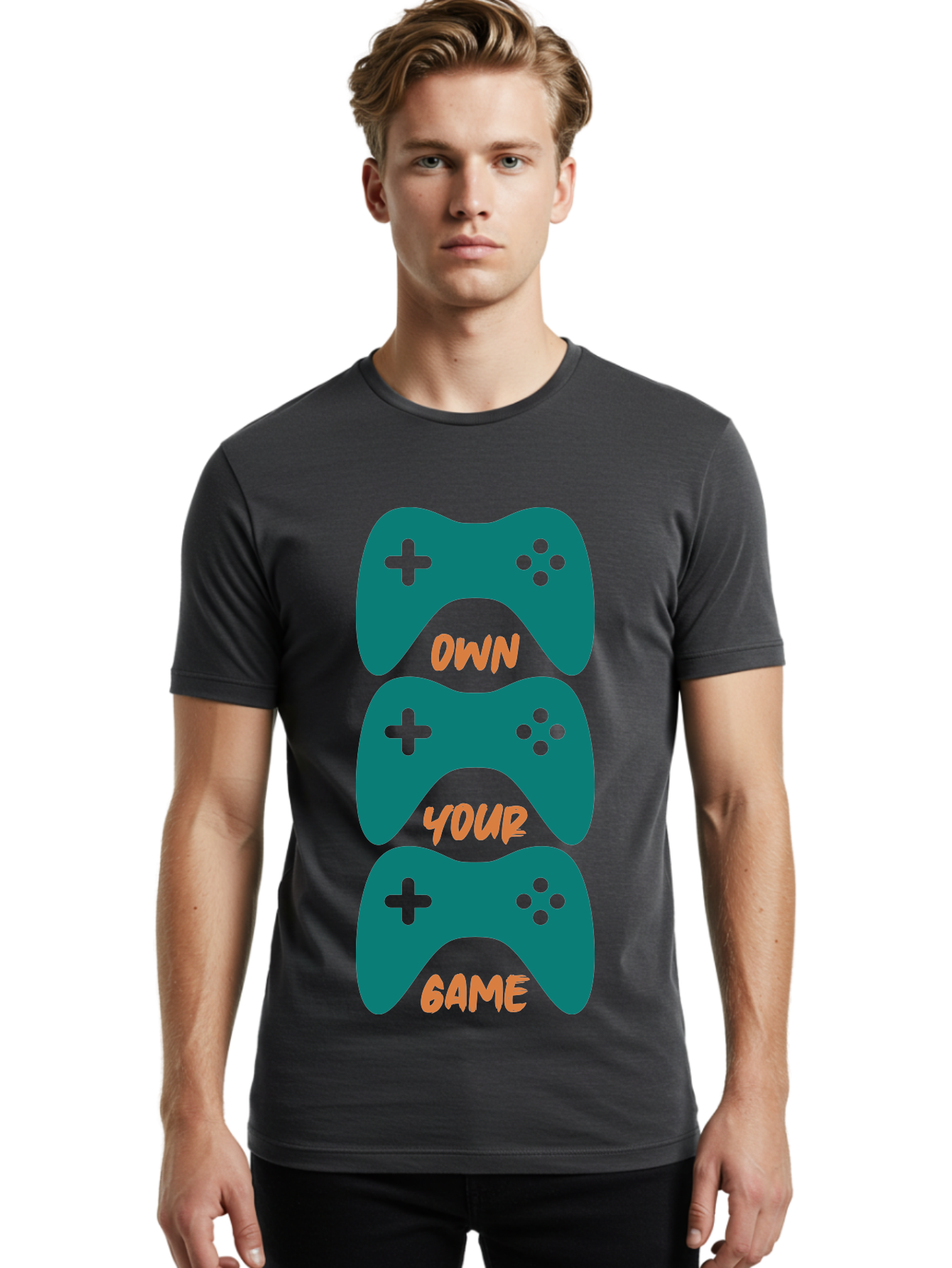Own-Your-Game Men'S Graphic Tee, 100% Cotton, Comfortable Casual Summer Wear, Machine Washable, Video Game Controllers, Gaming, Gaming Culture, Own Your Game, Game Controllers, Playful Design, Console Gaming, Motivational Quote -  Aaa655