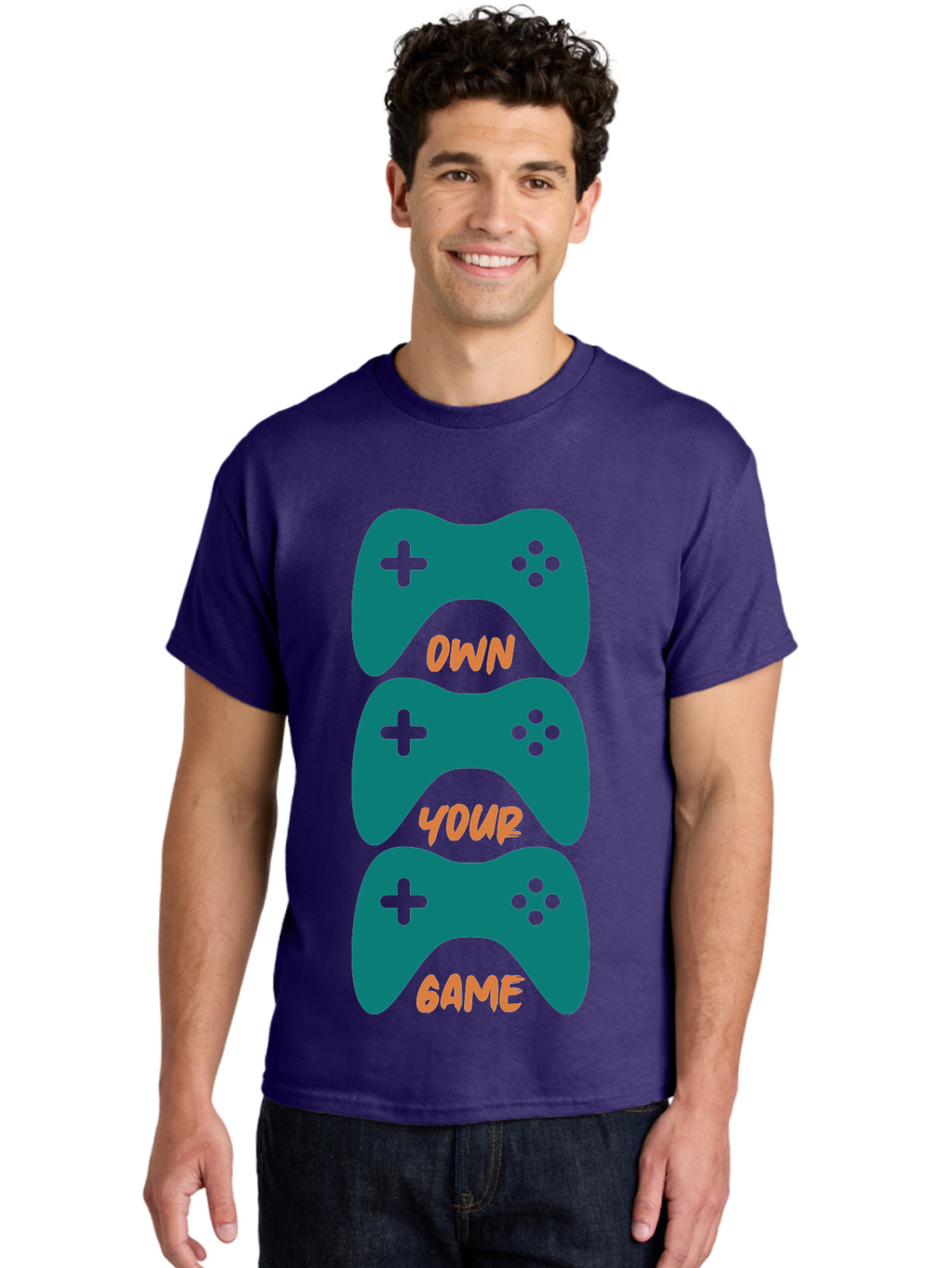 Own-Your-Game Men'S Graphic Tee, 100% Cotton, Comfortable Casual Summer Wear, Machine Washable, Video Game Controllers, Gaming, Gaming Culture, Own Your Game, Game Controllers, Playful Design, Console Gaming, Motivational Quote -  Aaa655