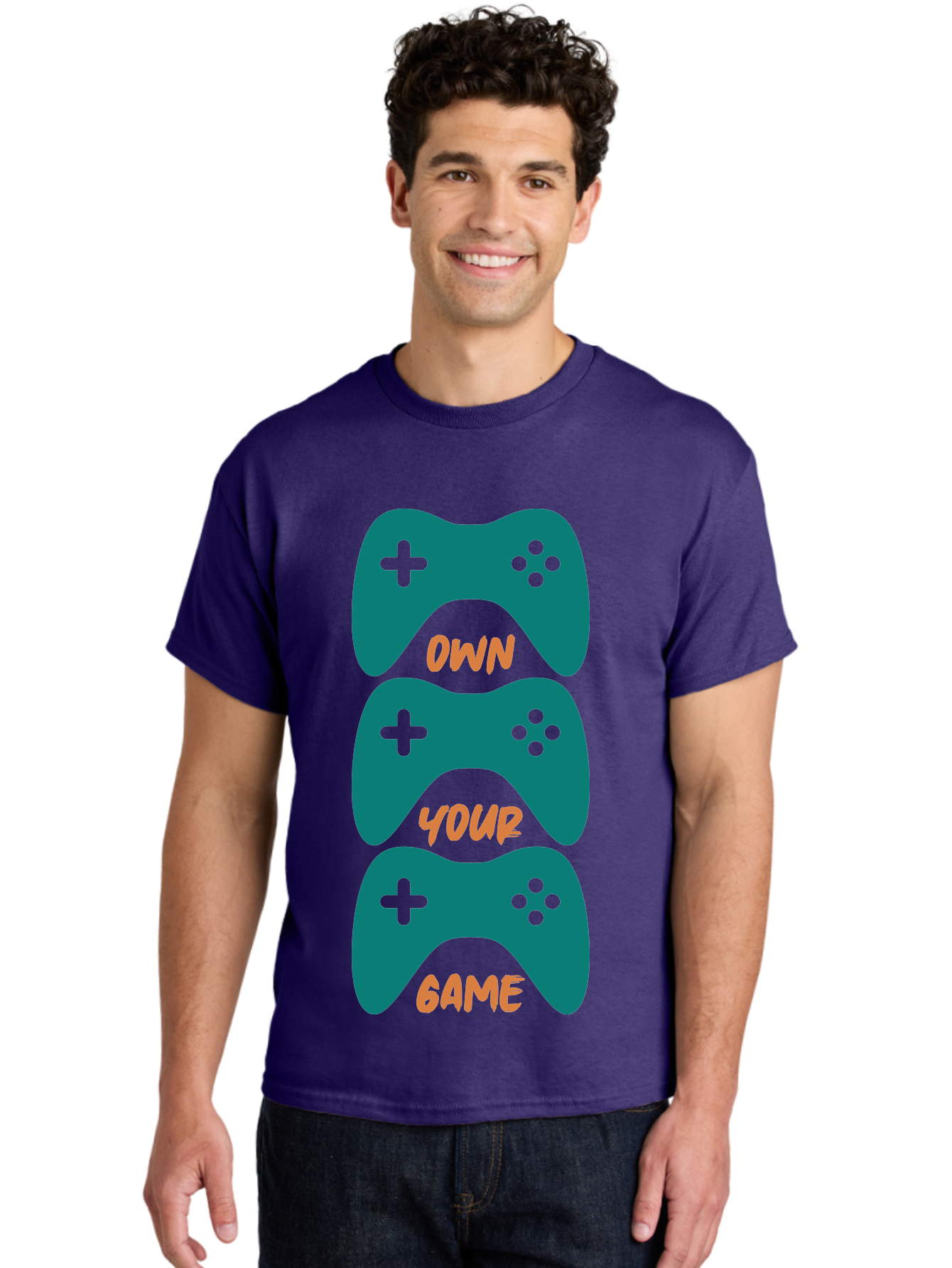 Own-Your-Game Men'S Graphic Tee, 100% Cotton, Comfortable Casual Summer Wear, Machine Washable, Video Game Controllers, Gaming, Gaming Culture, Own Your Game, Game Controllers, Playful Design, Console Gaming, Motivational Quote -  Aaa655