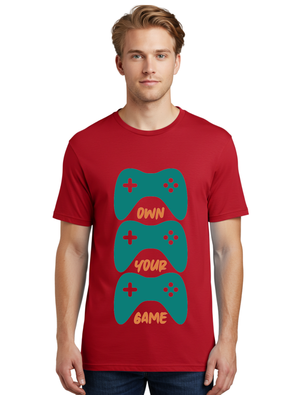 Own-Your-Game Men'S Graphic Tee, 100% Cotton, Comfortable Casual Summer Wear, Machine Washable, Video Game Controllers, Gaming, Gaming Culture, Own Your Game, Game Controllers, Playful Design, Console Gaming, Motivational Quote -  Aaa655