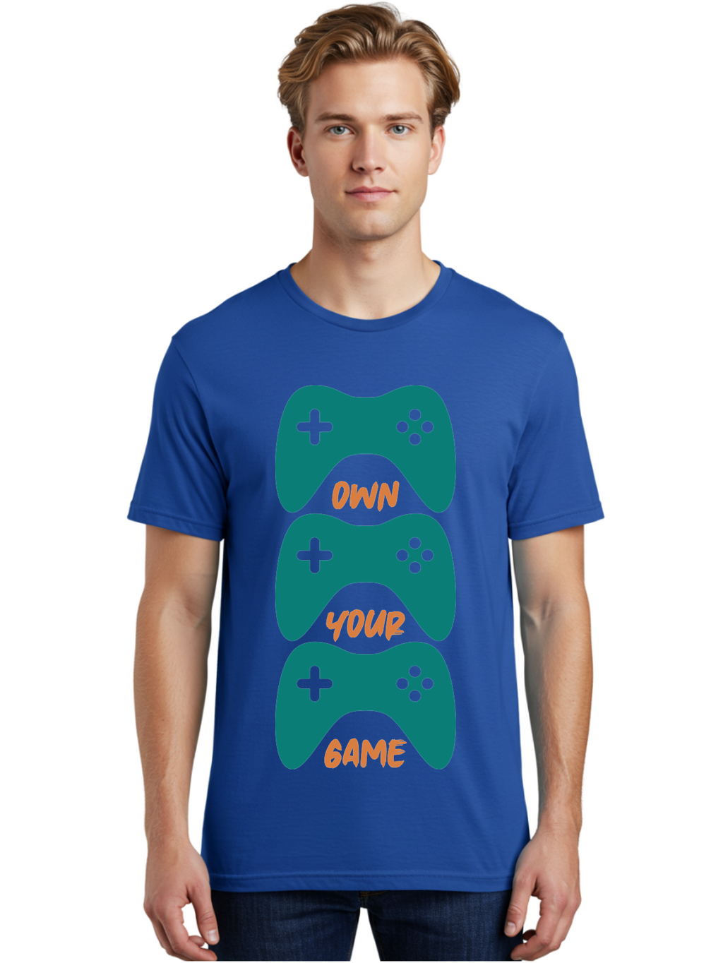 Own-Your-Game Men'S Graphic Tee, 100% Cotton, Comfortable Casual Summer Wear, Machine Washable, Video Game Controllers, Gaming, Gaming Culture, Own Your Game, Game Controllers, Playful Design, Console Gaming, Motivational Quote -  Aaa655