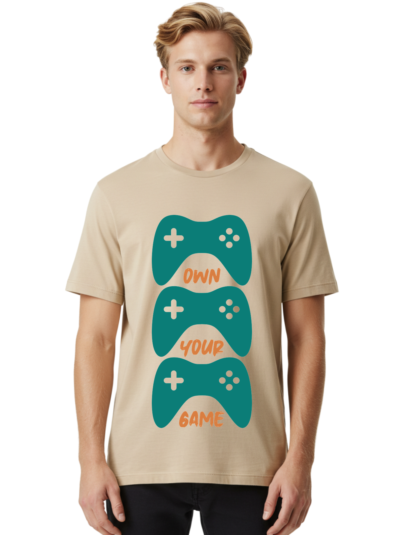 Own-Your-Game Men'S Graphic Tee, 100% Cotton, Comfortable Casual Summer Wear, Machine Washable, Video Game Controllers, Gaming, Gaming Culture, Own Your Game, Game Controllers, Playful Design, Console Gaming, Motivational Quote -  Aaa655