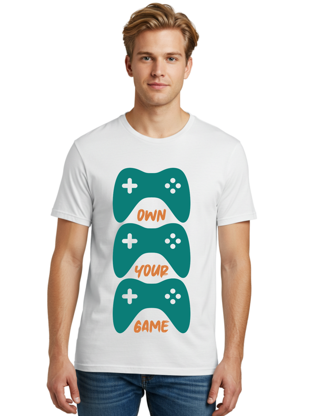 Own-Your-Game Men'S Graphic Tee, 100% Cotton, Comfortable Casual Summer Wear, Machine Washable, Video Game Controllers, Gaming, Gaming Culture, Own Your Game, Game Controllers, Playful Design, Console Gaming, Motivational Quote -  Aaa655