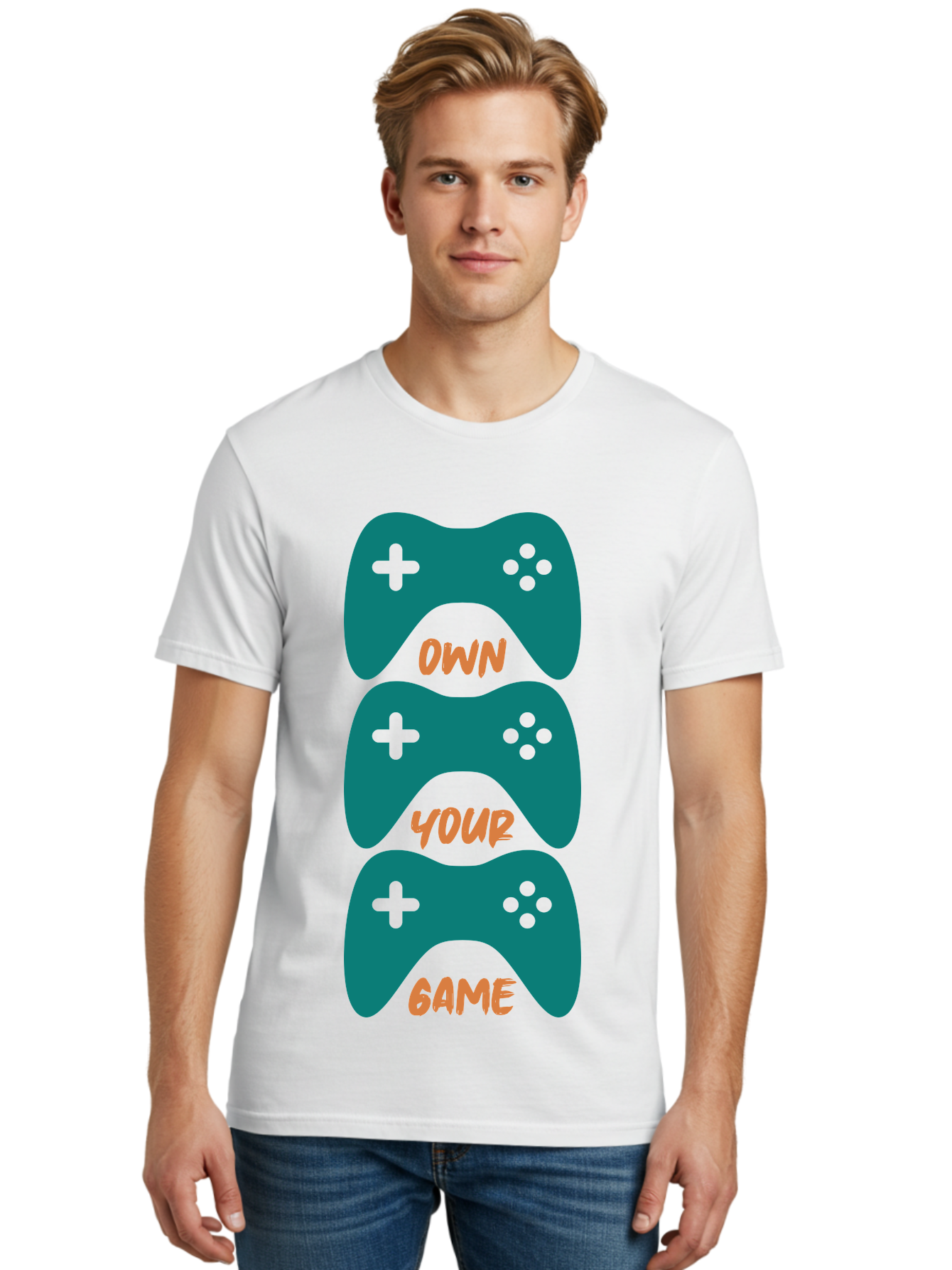 Own-Your-Game Men'S Graphic Tee, 100% Cotton, Comfortable Casual Summer Wear, Machine Washable, Video Game Controllers, Gaming, Gaming Culture, Own Your Game, Game Controllers, Playful Design, Console Gaming, Motivational Quote -  Aaa655