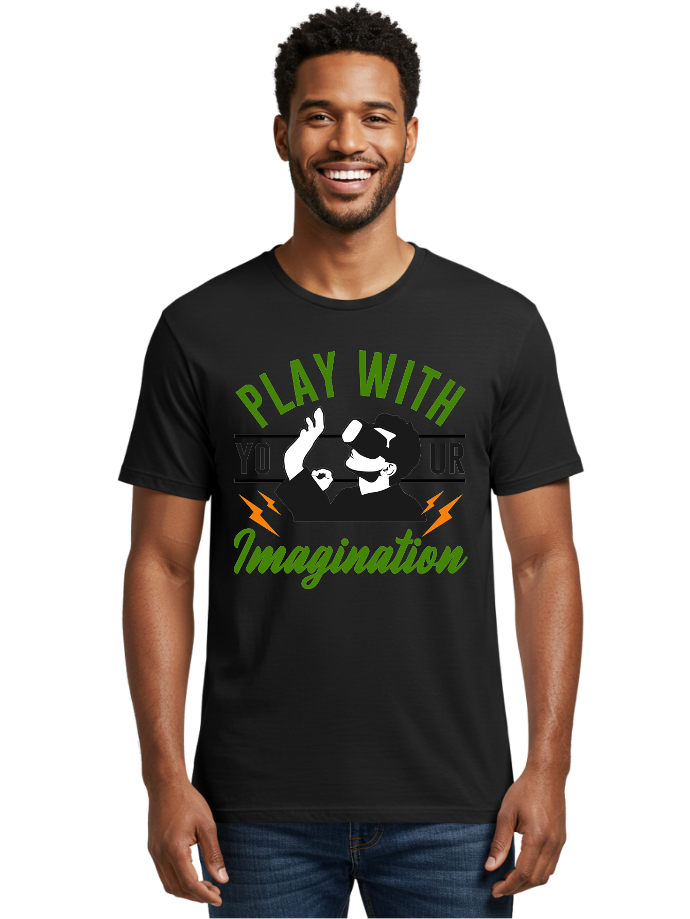 Play-With-Your-Imagination Men'S Graphic Tee, 100% Cotton, Comfortable Casual Summer Wear, Machine Washable, Virtual Reality Experience, Gaming Technology, Futuristic Entertainment, Immersive World, Creative Freedom, Innovative Design, -  Aaa656