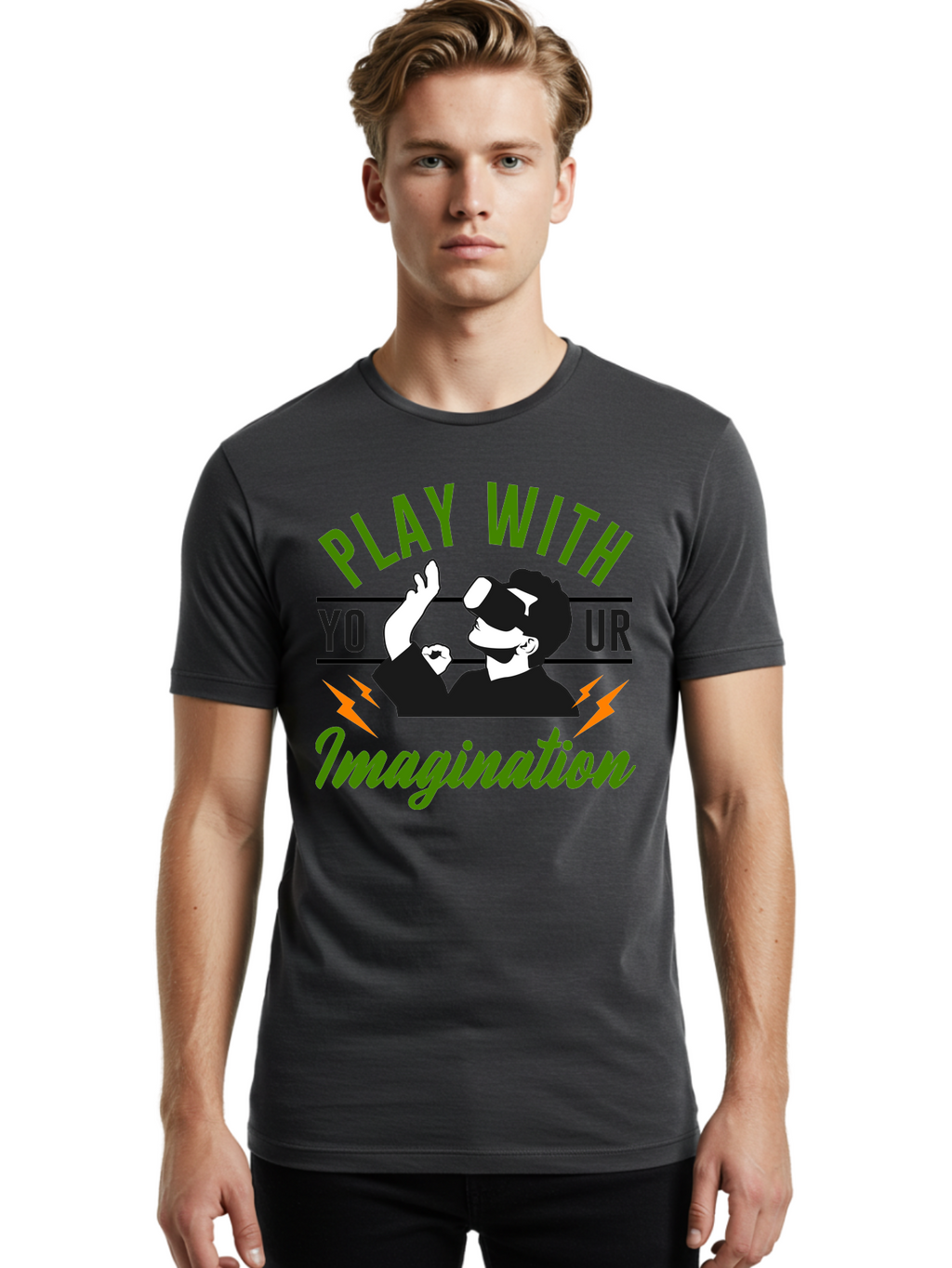 Play-With-Your-Imagination Men'S Graphic Tee, 100% Cotton, Comfortable Casual Summer Wear, Machine Washable, Virtual Reality Experience, Gaming Technology, Futuristic Entertainment, Immersive World, Creative Freedom, Innovative Design, -  Aaa656