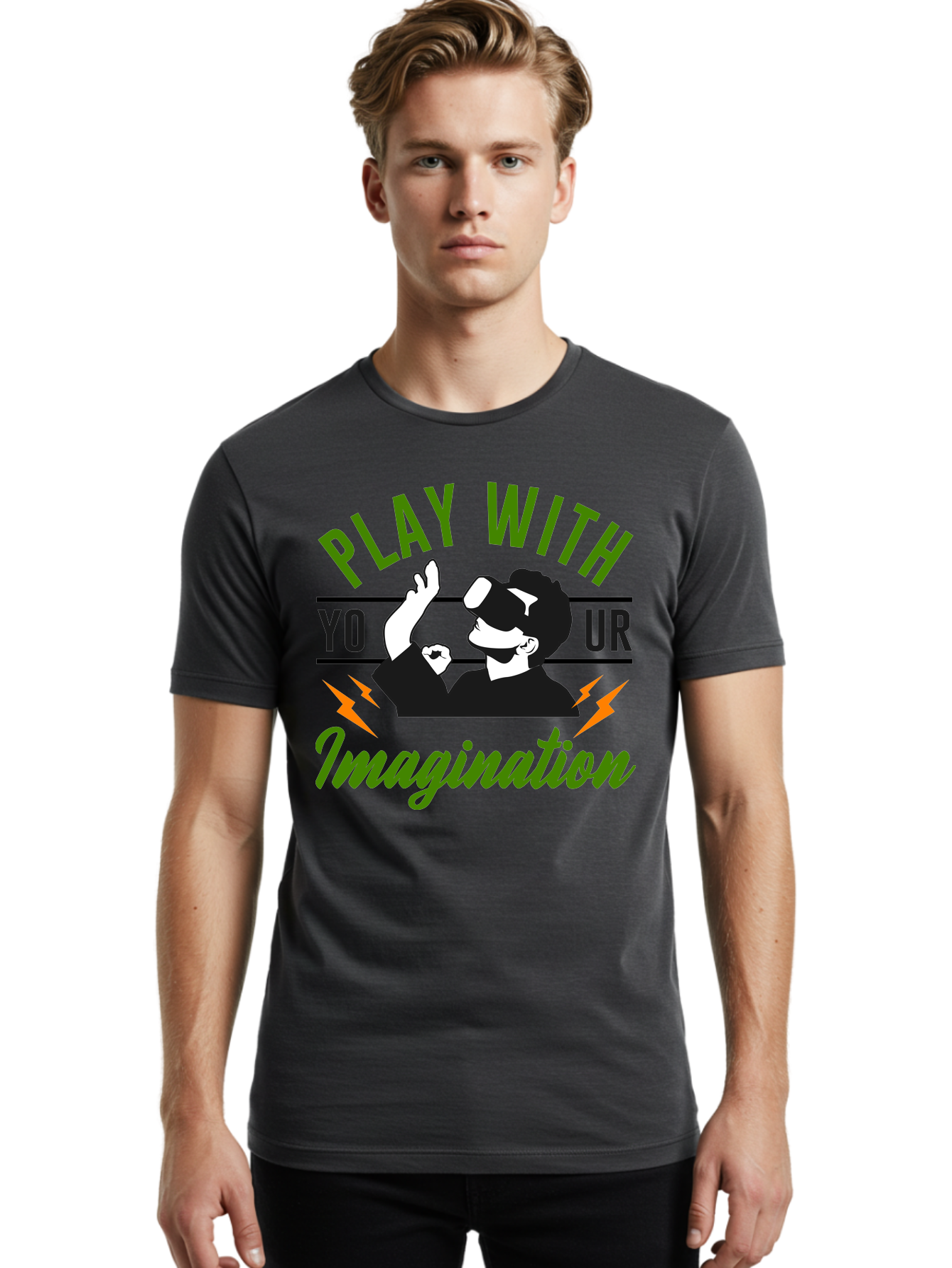 Play-With-Your-Imagination Men'S Graphic Tee, 100% Cotton, Comfortable Casual Summer Wear, Machine Washable, Virtual Reality Experience, Gaming Technology, Futuristic Entertainment, Immersive World, Creative Freedom, Innovative Design, -  Aaa656