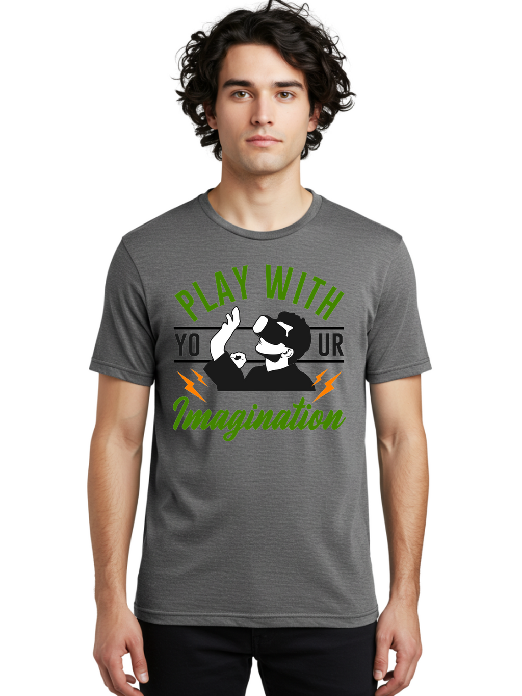 Play-With-Your-Imagination Men'S Graphic Tee, 100% Cotton, Comfortable Casual Summer Wear, Machine Washable, Virtual Reality Experience, Gaming Technology, Futuristic Entertainment, Immersive World, Creative Freedom, Innovative Design, -  Aaa656