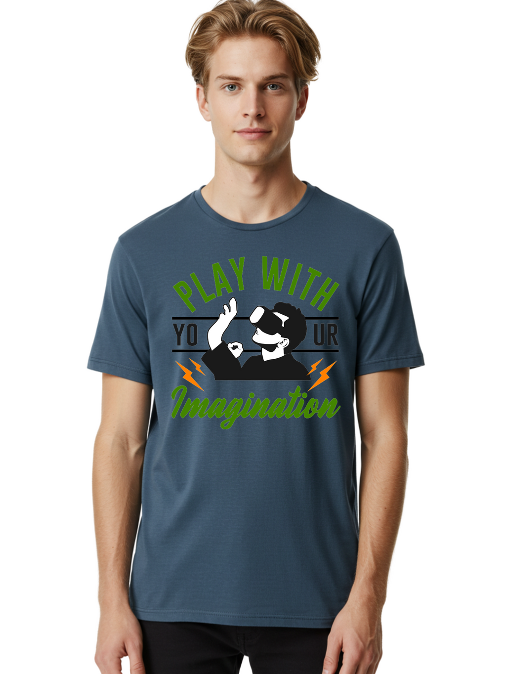 Play-With-Your-Imagination Men'S Graphic Tee, 100% Cotton, Comfortable Casual Summer Wear, Machine Washable, Virtual Reality Experience, Gaming Technology, Futuristic Entertainment, Immersive World, Creative Freedom, Innovative Design, -  Aaa656