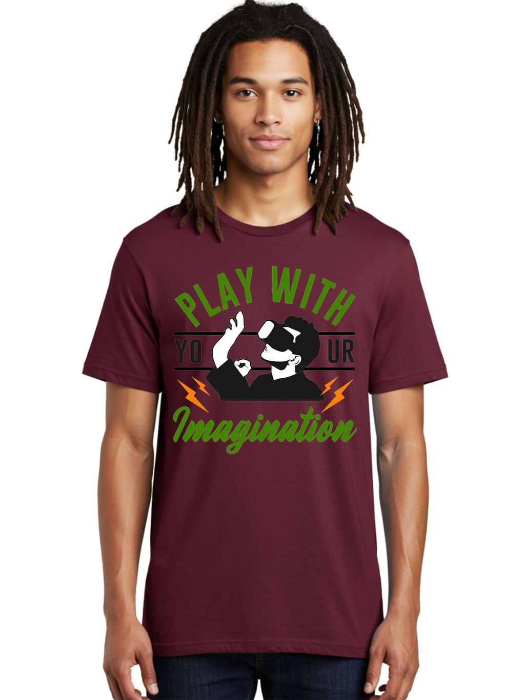 Play-With-Your-Imagination Men'S Graphic Tee, 100% Cotton, Comfortable Casual Summer Wear, Machine Washable, Virtual Reality Experience, Gaming Technology, Futuristic Entertainment, Immersive World, Creative Freedom, Innovative Design, -  Aaa656