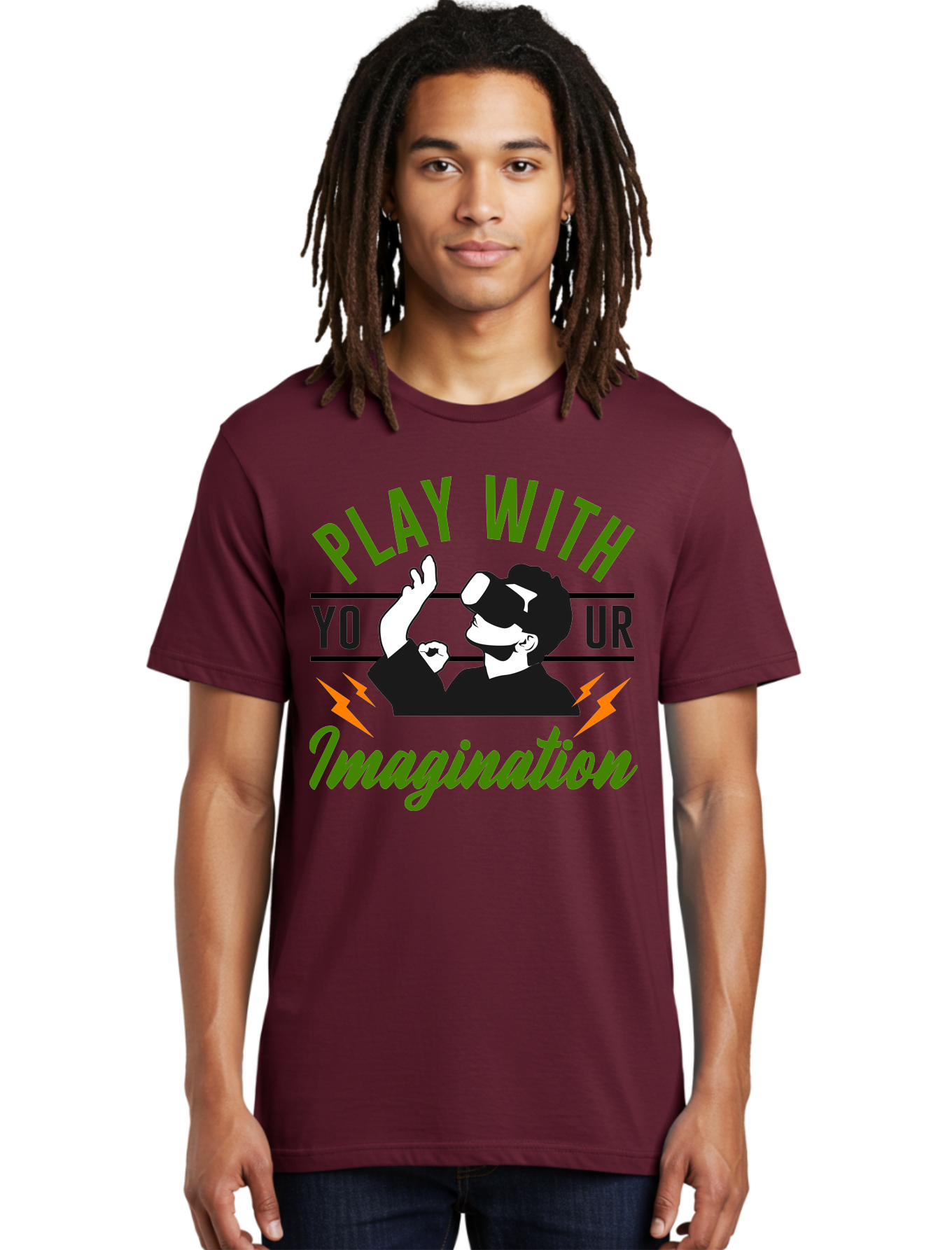 Play-With-Your-Imagination Men'S Graphic Tee, 100% Cotton, Comfortable Casual Summer Wear, Machine Washable, Virtual Reality Experience, Gaming Technology, Futuristic Entertainment, Immersive World, Creative Freedom, Innovative Design, -  Aaa656
