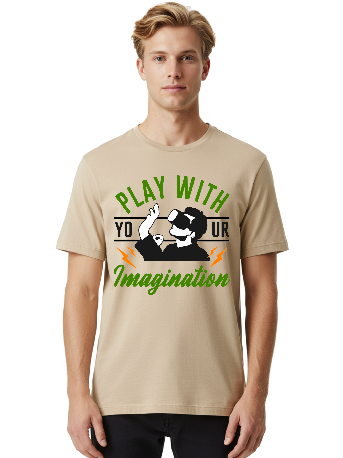 Play-With-Your-Imagination Men'S Graphic Tee, 100% Cotton, Comfortable Casual Summer Wear, Machine Washable, Virtual Reality Experience, Gaming Technology, Futuristic Entertainment, Immersive World, Creative Freedom, Innovative Design, -  Aaa656