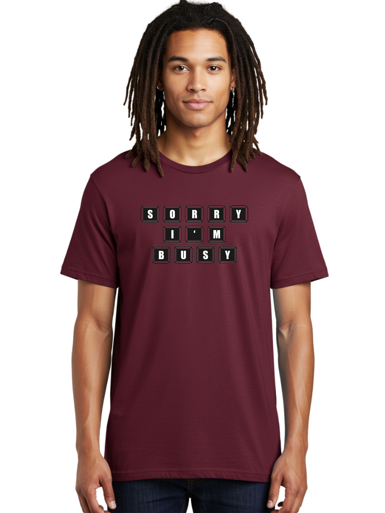 Sorry-I-M-Busy Men'S Graphic Tee, 100% Cotton, Comfortable Casual Summer Wear, Machine Washable, Keyboard Keys, Sorry Message, Busy Status, Retro Computer, Nostalgic Design, Typing Layout, Simple Font, Tech Graphics, Computer Nostalgia, -  Aaa659