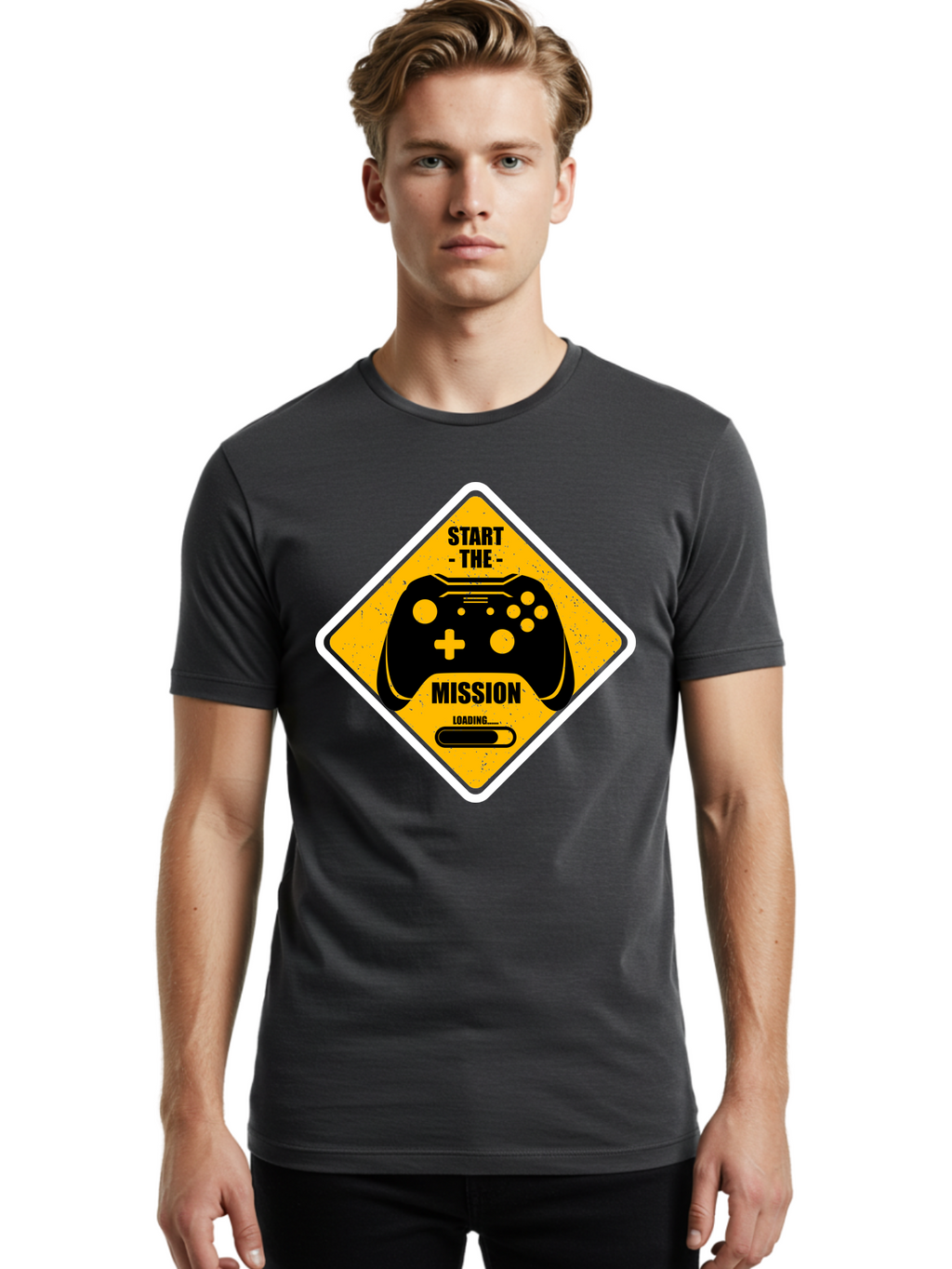 Start-The-Mission Men'S Graphic Tee, 100% Cotton, Comfortable Casual Summer Wear, Machine Washable, Video Game Controller, Gaming Mission, Start The Mission, Loading Screen, Game Loading, Gaming Theme, Black Controller -  Aaa660
