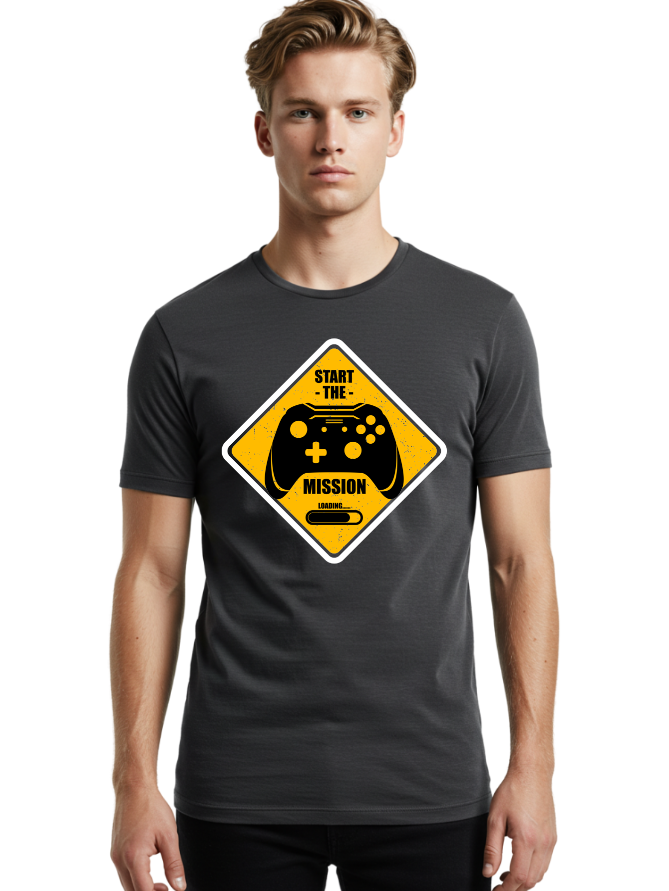 Start-The-Mission Men'S Graphic Tee, 100% Cotton, Comfortable Casual Summer Wear, Machine Washable, Video Game Controller, Gaming Mission, Start The Mission, Loading Screen, Game Loading, Gaming Theme, Black Controller -  Aaa660