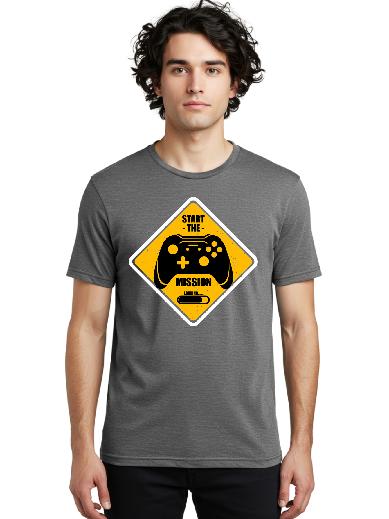 Start-The-Mission Men'S Graphic Tee, 100% Cotton, Comfortable Casual Summer Wear, Machine Washable, Video Game Controller, Gaming Mission, Start The Mission, Loading Screen, Game Loading, Gaming Theme, Black Controller -  Aaa660