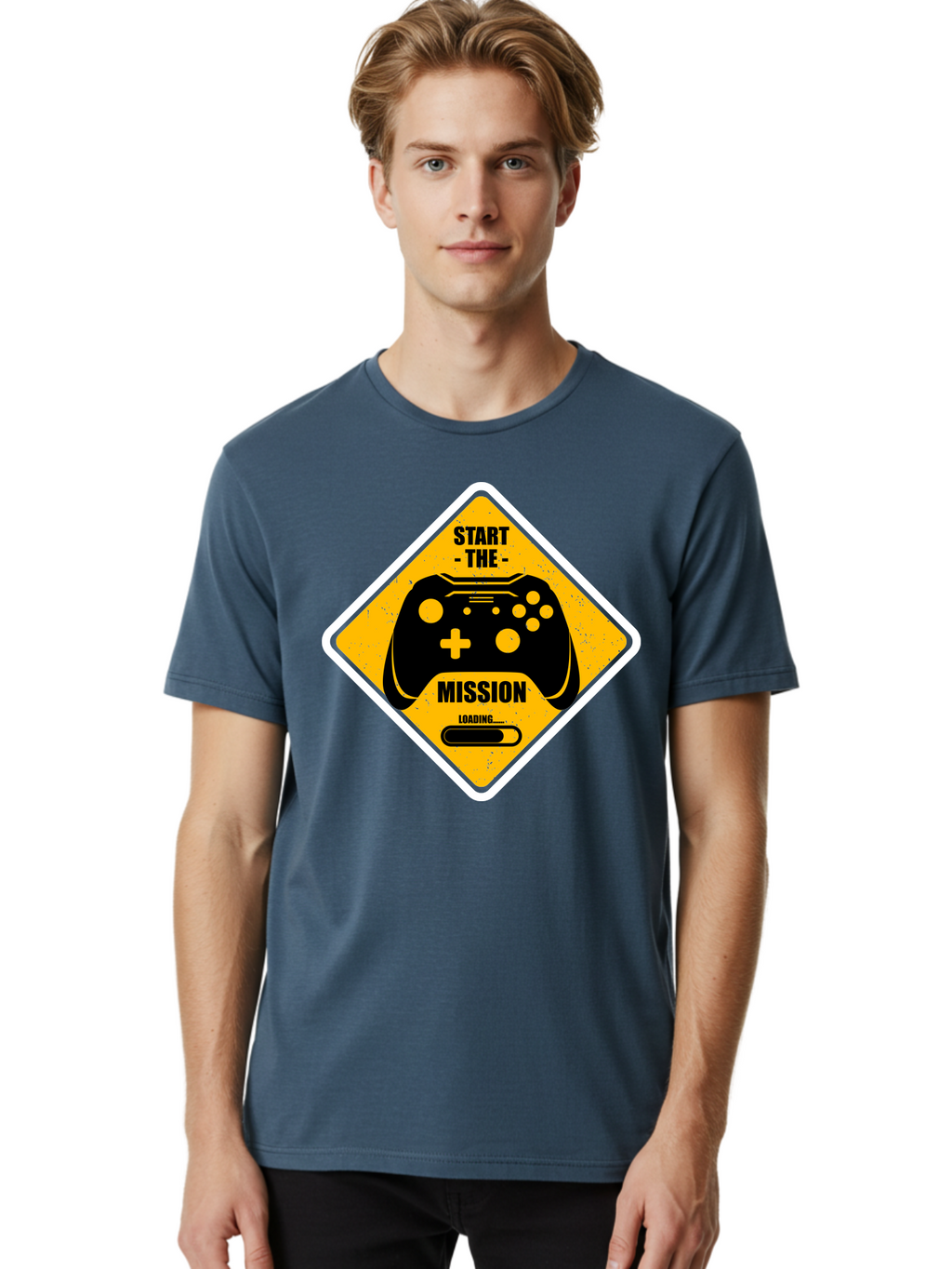Start-The-Mission Men'S Graphic Tee, 100% Cotton, Comfortable Casual Summer Wear, Machine Washable, Video Game Controller, Gaming Mission, Start The Mission, Loading Screen, Game Loading, Gaming Theme, Black Controller -  Aaa660