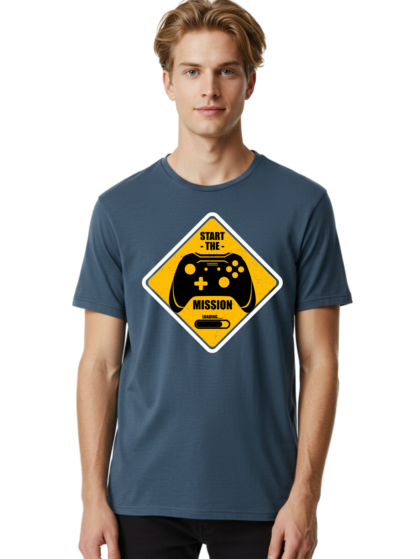 Start-The-Mission Men'S Graphic Tee, 100% Cotton, Comfortable Casual Summer Wear, Machine Washable, Video Game Controller, Gaming Mission, Start The Mission, Loading Screen, Game Loading, Gaming Theme, Black Controller -  Aaa660