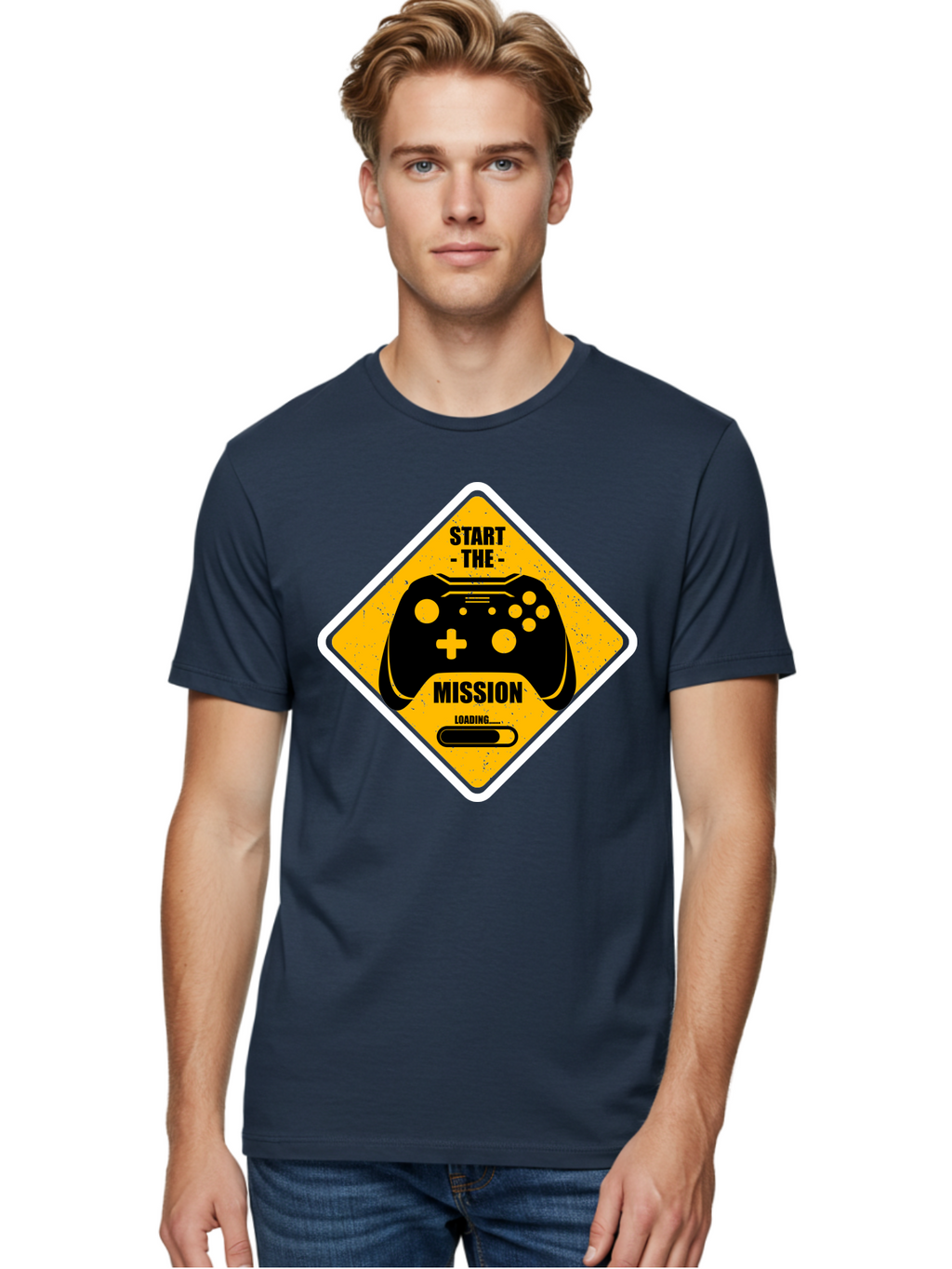 Start-The-Mission Men'S Graphic Tee, 100% Cotton, Comfortable Casual Summer Wear, Machine Washable, Video Game Controller, Gaming Mission, Start The Mission, Loading Screen, Game Loading, Gaming Theme, Black Controller -  Aaa660