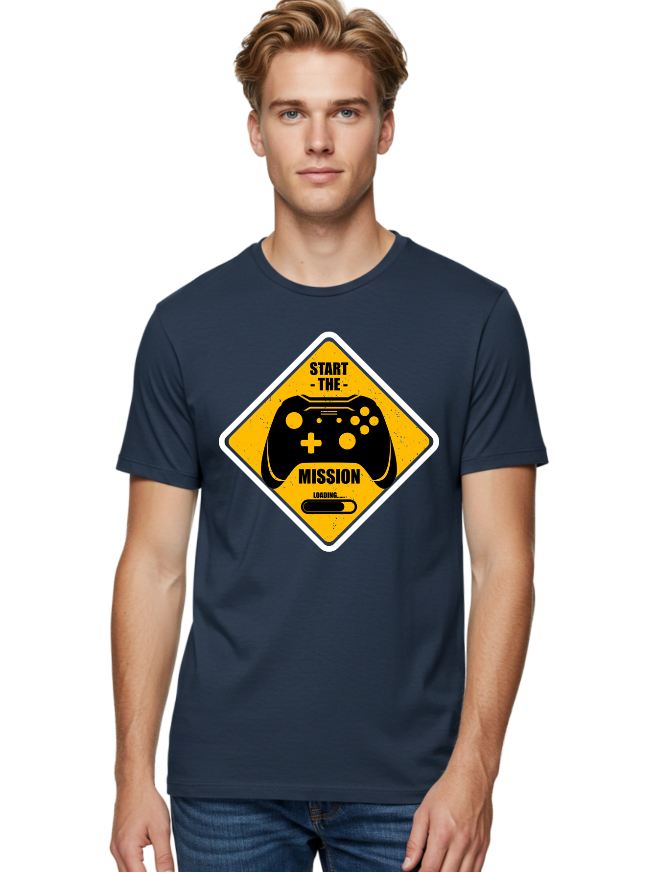 Start-The-Mission Men'S Graphic Tee, 100% Cotton, Comfortable Casual Summer Wear, Machine Washable, Video Game Controller, Gaming Mission, Start The Mission, Loading Screen, Game Loading, Gaming Theme, Black Controller -  Aaa660
