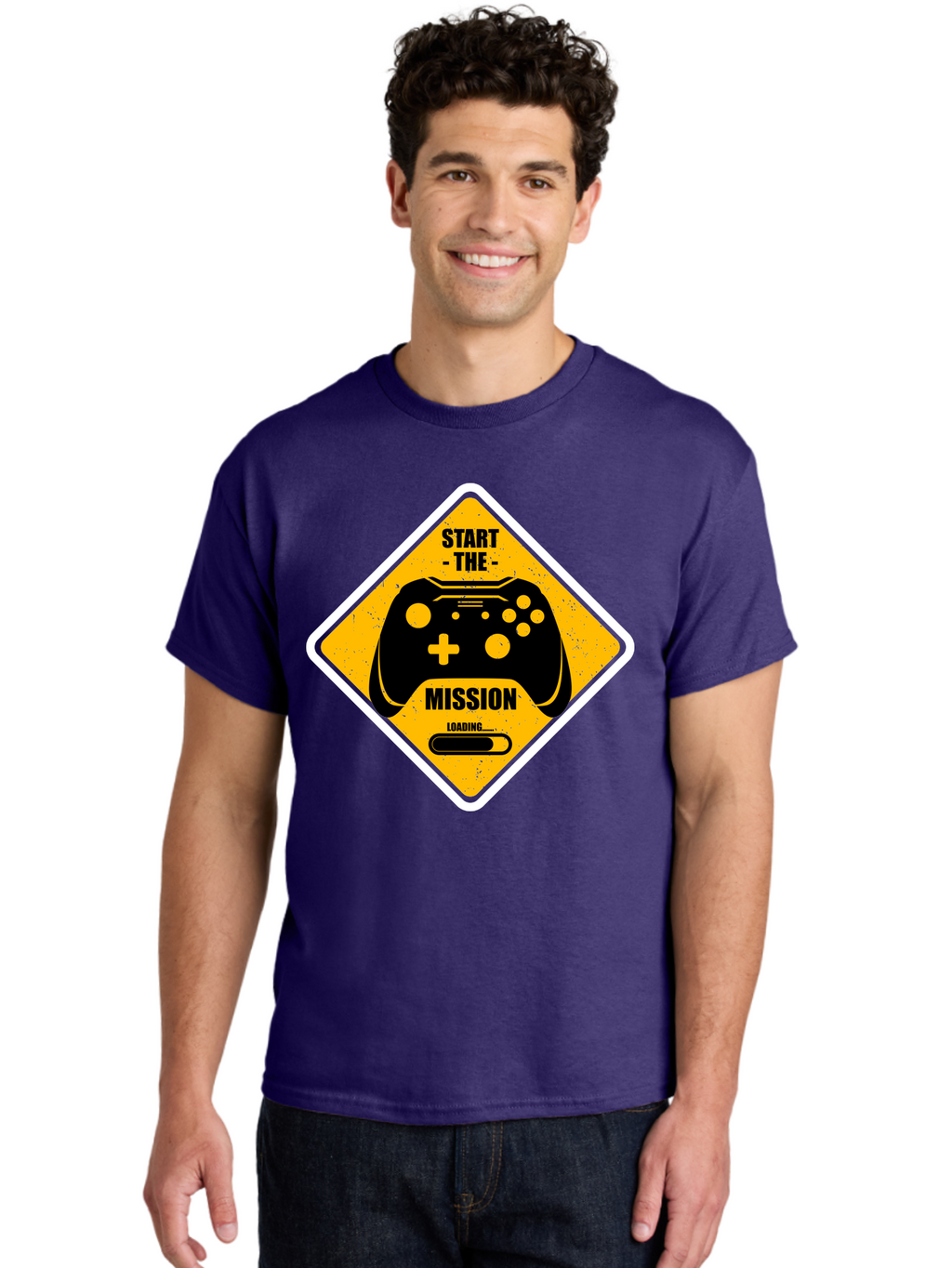 Start-The-Mission Men'S Graphic Tee, 100% Cotton, Comfortable Casual Summer Wear, Machine Washable, Video Game Controller, Gaming Mission, Start The Mission, Loading Screen, Game Loading, Gaming Theme, Black Controller -  Aaa660