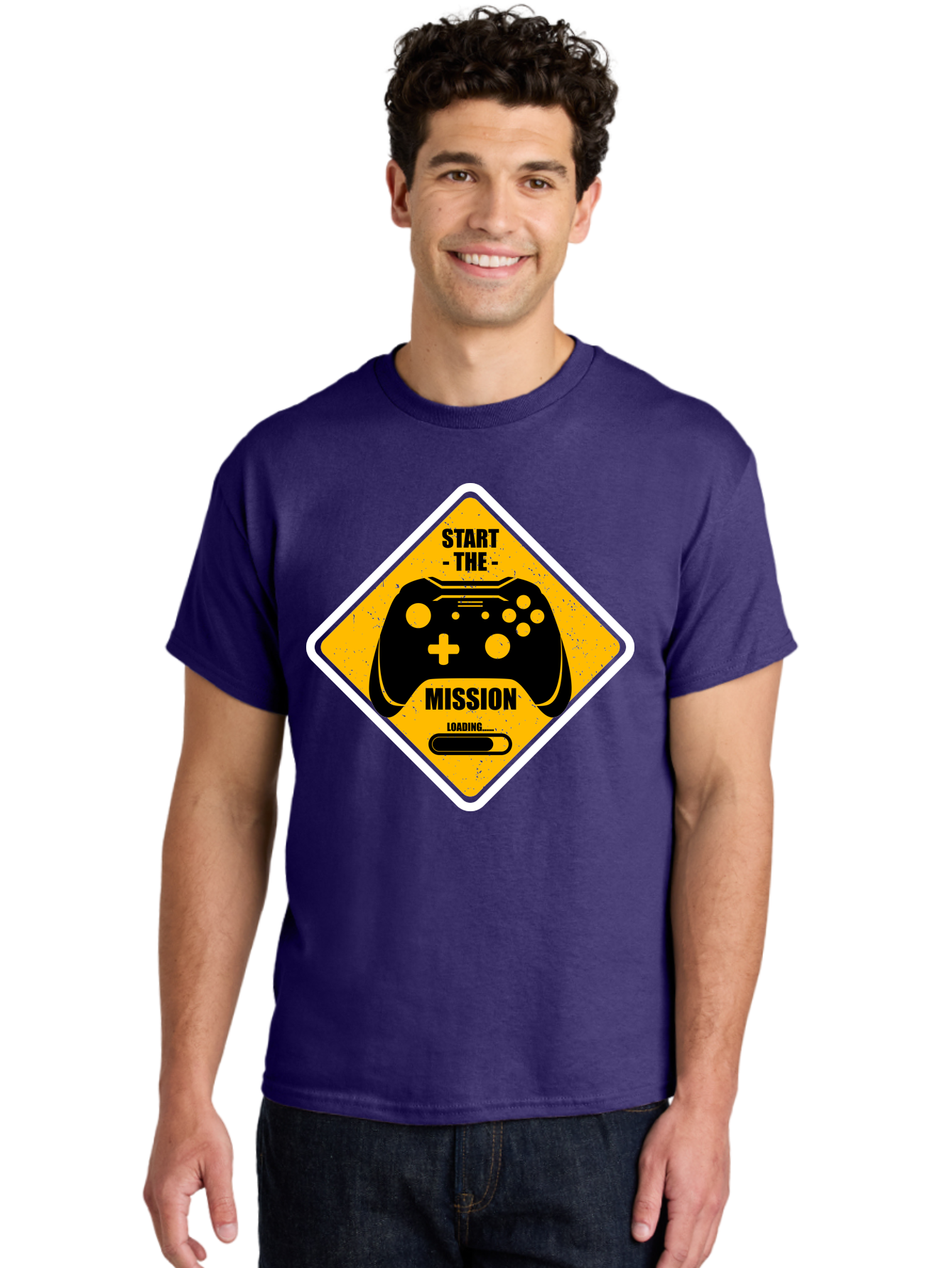 Start-The-Mission Men'S Graphic Tee, 100% Cotton, Comfortable Casual Summer Wear, Machine Washable, Video Game Controller, Gaming Mission, Start The Mission, Loading Screen, Game Loading, Gaming Theme, Black Controller -  Aaa660