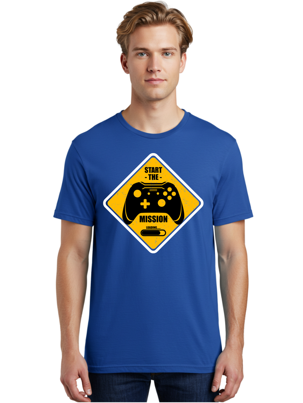 Start-The-Mission Men'S Graphic Tee, 100% Cotton, Comfortable Casual Summer Wear, Machine Washable, Video Game Controller, Gaming Mission, Start The Mission, Loading Screen, Game Loading, Gaming Theme, Black Controller -  Aaa660