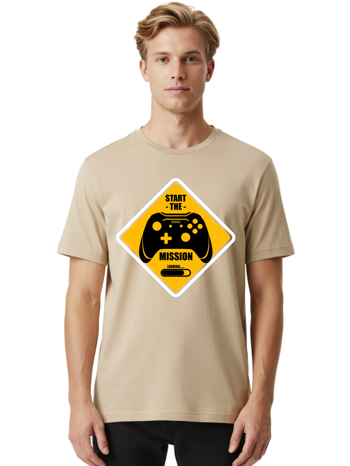 Start-The-Mission Men'S Graphic Tee, 100% Cotton, Comfortable Casual Summer Wear, Machine Washable, Video Game Controller, Gaming Mission, Start The Mission, Loading Screen, Game Loading, Gaming Theme, Black Controller -  Aaa660