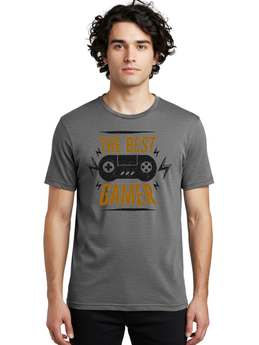 The-Best-Gamer Men'S Graphic Tee, 100% Cotton, Comfortable Casual Summer Wear, Machine Washable, Gaming Controller, Video Games, Gamer Culture, Retro Gaming, Gaming Graphics, Bold Typography, Lightning Bolts -  Aaa662
