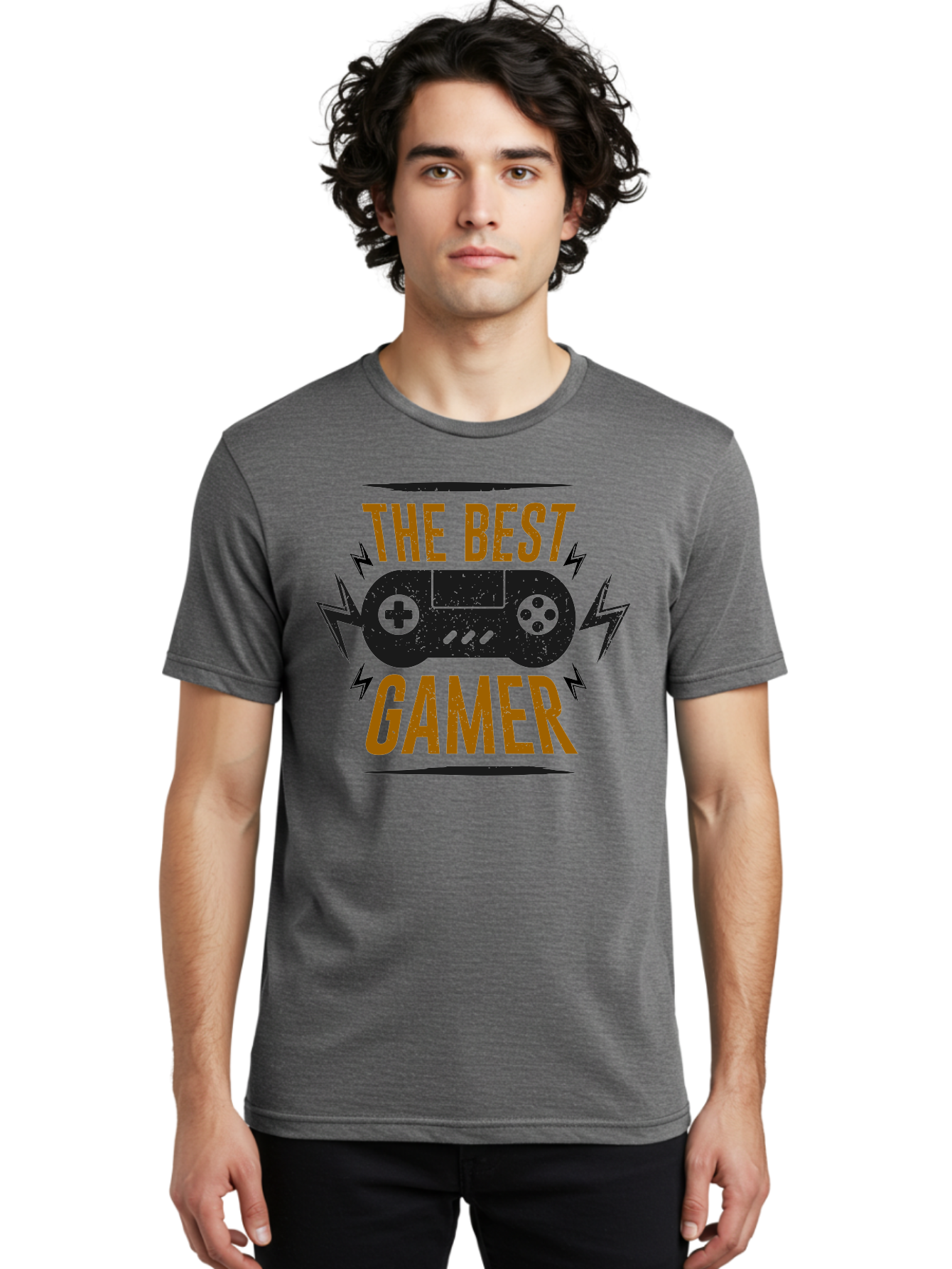 The-Best-Gamer Men'S Graphic Tee, 100% Cotton, Comfortable Casual Summer Wear, Machine Washable, Gaming Controller, Video Games, Gamer Culture, Retro Gaming, Gaming Graphics, Bold Typography, Lightning Bolts -  Aaa662