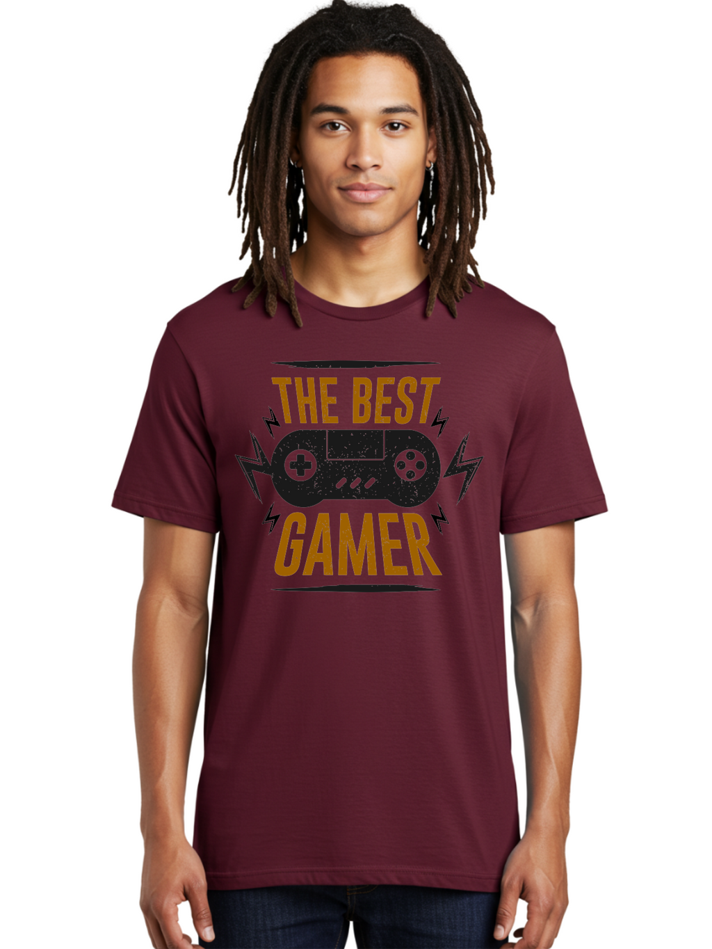 The-Best-Gamer Men'S Graphic Tee, 100% Cotton, Comfortable Casual Summer Wear, Machine Washable, Gaming Controller, Video Games, Gamer Culture, Retro Gaming, Gaming Graphics, Bold Typography, Lightning Bolts -  Aaa662