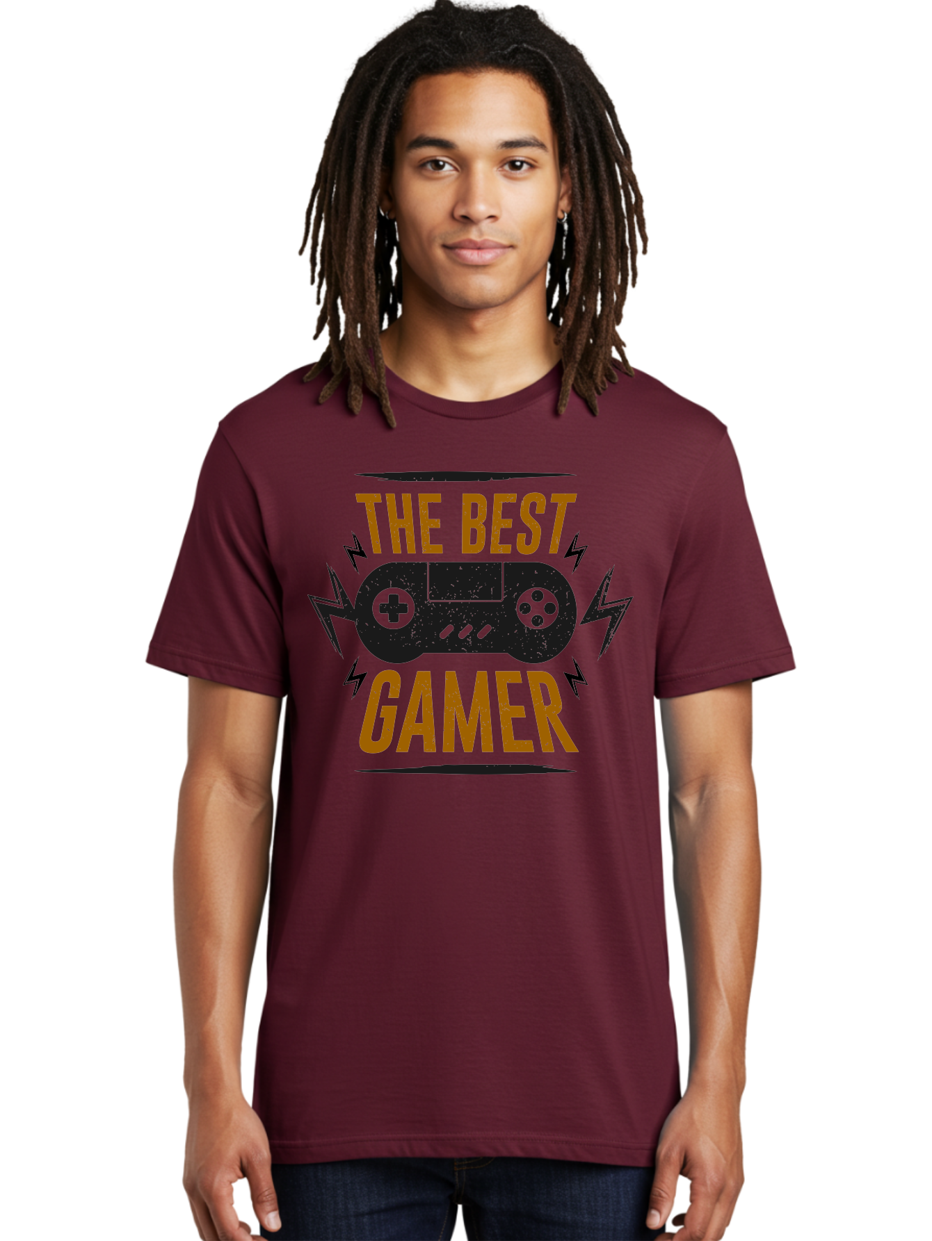 The-Best-Gamer Men'S Graphic Tee, 100% Cotton, Comfortable Casual Summer Wear, Machine Washable, Gaming Controller, Video Games, Gamer Culture, Retro Gaming, Gaming Graphics, Bold Typography, Lightning Bolts -  Aaa662