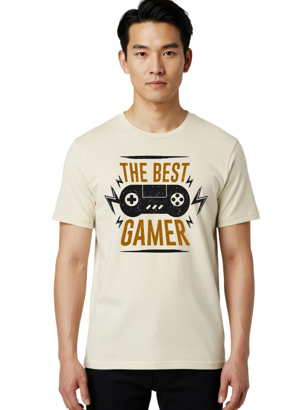 The-Best-Gamer Men'S Graphic Tee, 100% Cotton, Comfortable Casual Summer Wear, Machine Washable, Gaming Controller, Video Games, Gamer Culture, Retro Gaming, Gaming Graphics, Bold Typography, Lightning Bolts -  Aaa662