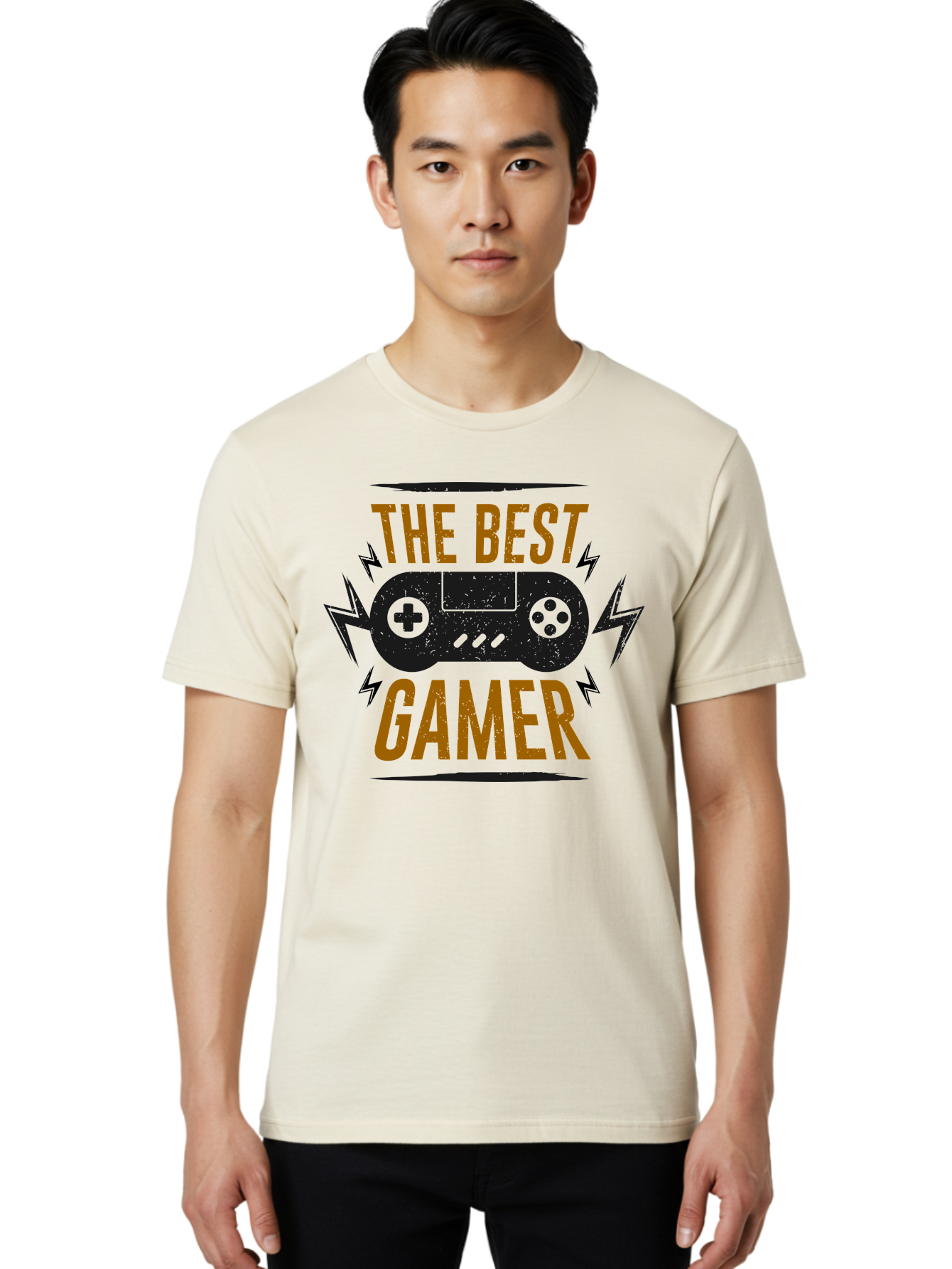 The-Best-Gamer Men'S Graphic Tee, 100% Cotton, Comfortable Casual Summer Wear, Machine Washable, Gaming Controller, Video Games, Gamer Culture, Retro Gaming, Gaming Graphics, Bold Typography, Lightning Bolts -  Aaa662
