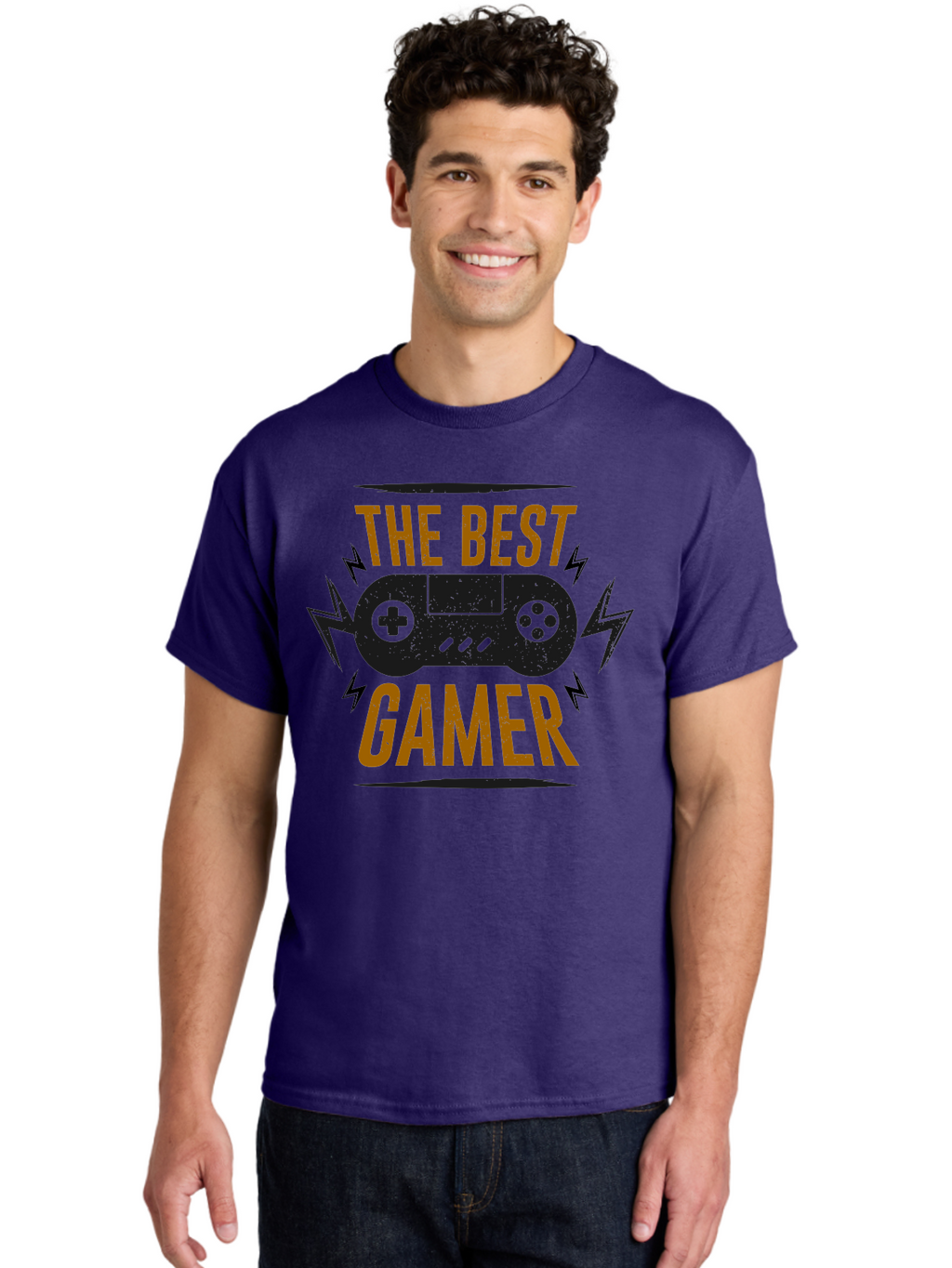 The-Best-Gamer Men'S Graphic Tee, 100% Cotton, Comfortable Casual Summer Wear, Machine Washable, Gaming Controller, Video Games, Gamer Culture, Retro Gaming, Gaming Graphics, Bold Typography, Lightning Bolts -  Aaa662
