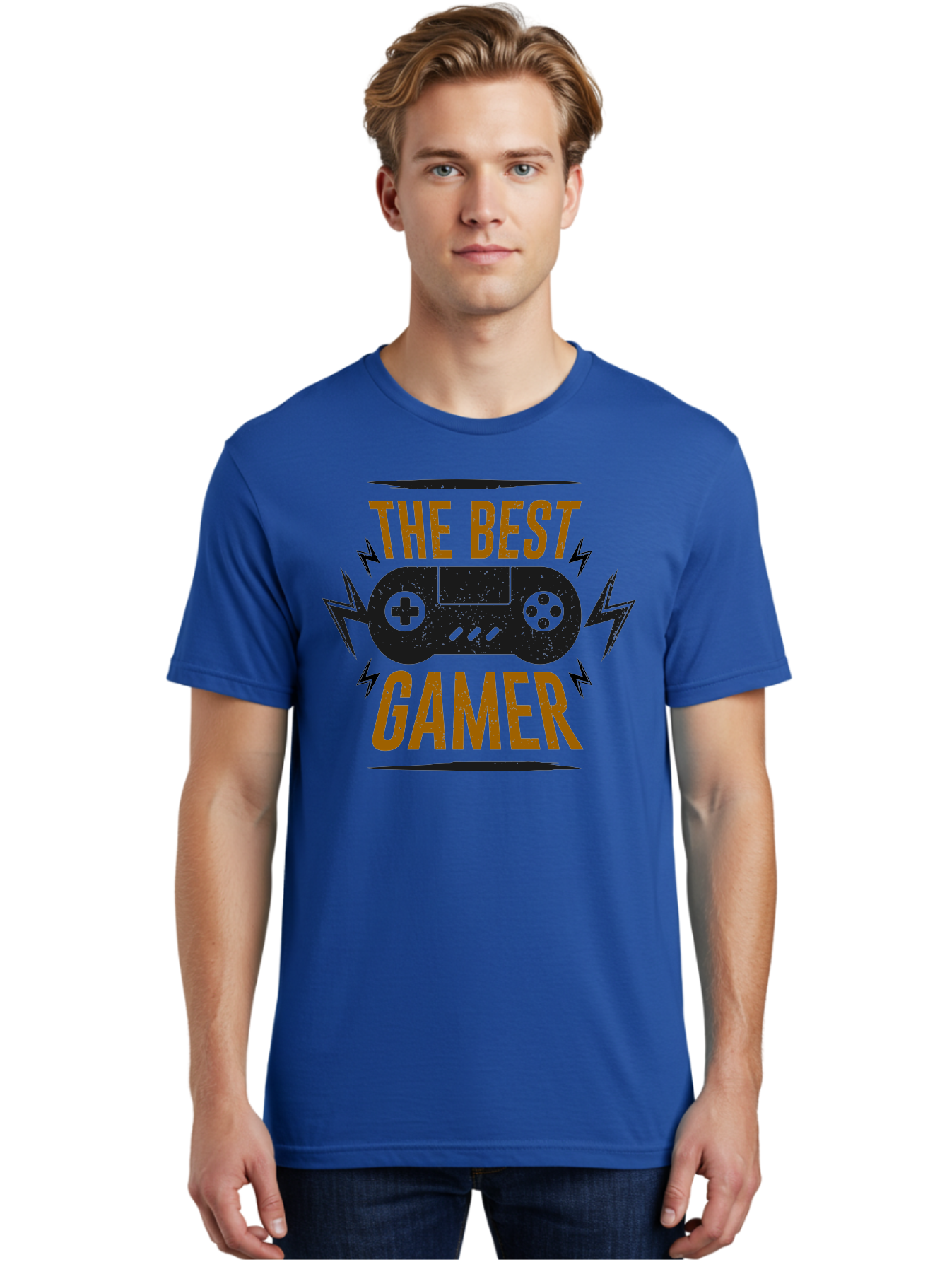 The-Best-Gamer Men'S Graphic Tee, 100% Cotton, Comfortable Casual Summer Wear, Machine Washable, Gaming Controller, Video Games, Gamer Culture, Retro Gaming, Gaming Graphics, Bold Typography, Lightning Bolts -  Aaa662