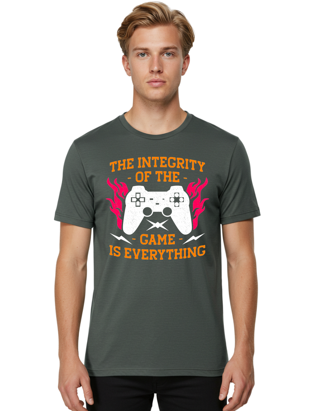 The-Integrity-Of-The-Game-Is-Everything Men'S Graphic Tee, 100% Cotton, Comfortable Casual Summer Wear, Machine Washable, Gaming Quote, Video Game Controller, Gaming Culture, Esports, Fair Play, Gaming Community, Competitive Gaming, -  Aaa663
