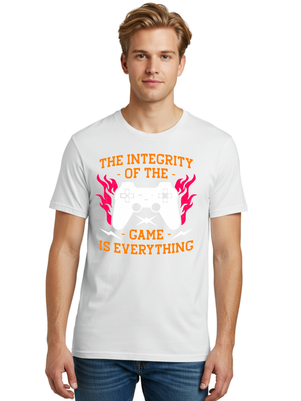 The-Integrity-Of-The-Game-Is-Everything Men'S Graphic Tee, 100% Cotton, Comfortable Casual Summer Wear, Machine Washable, Gaming Quote, Video Game Controller, Gaming Culture, Esports, Fair Play, Gaming Community, Competitive Gaming, -  Aaa663