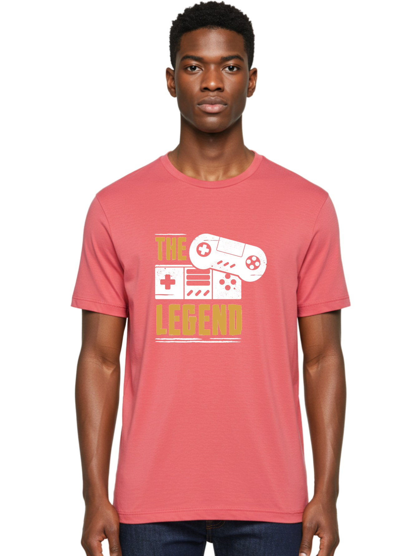 The-Legend Men'S Graphic Tee, 100% Cotton, Comfortable Casual Summer Wear, Machine Washable, Vintage Game Controller, Retro Gaming, Nostalgic Feel, Classic Video Games, Gaming Culture, Retro Tech, Pixel Art, Gaming Nostalgia -  Aaa664