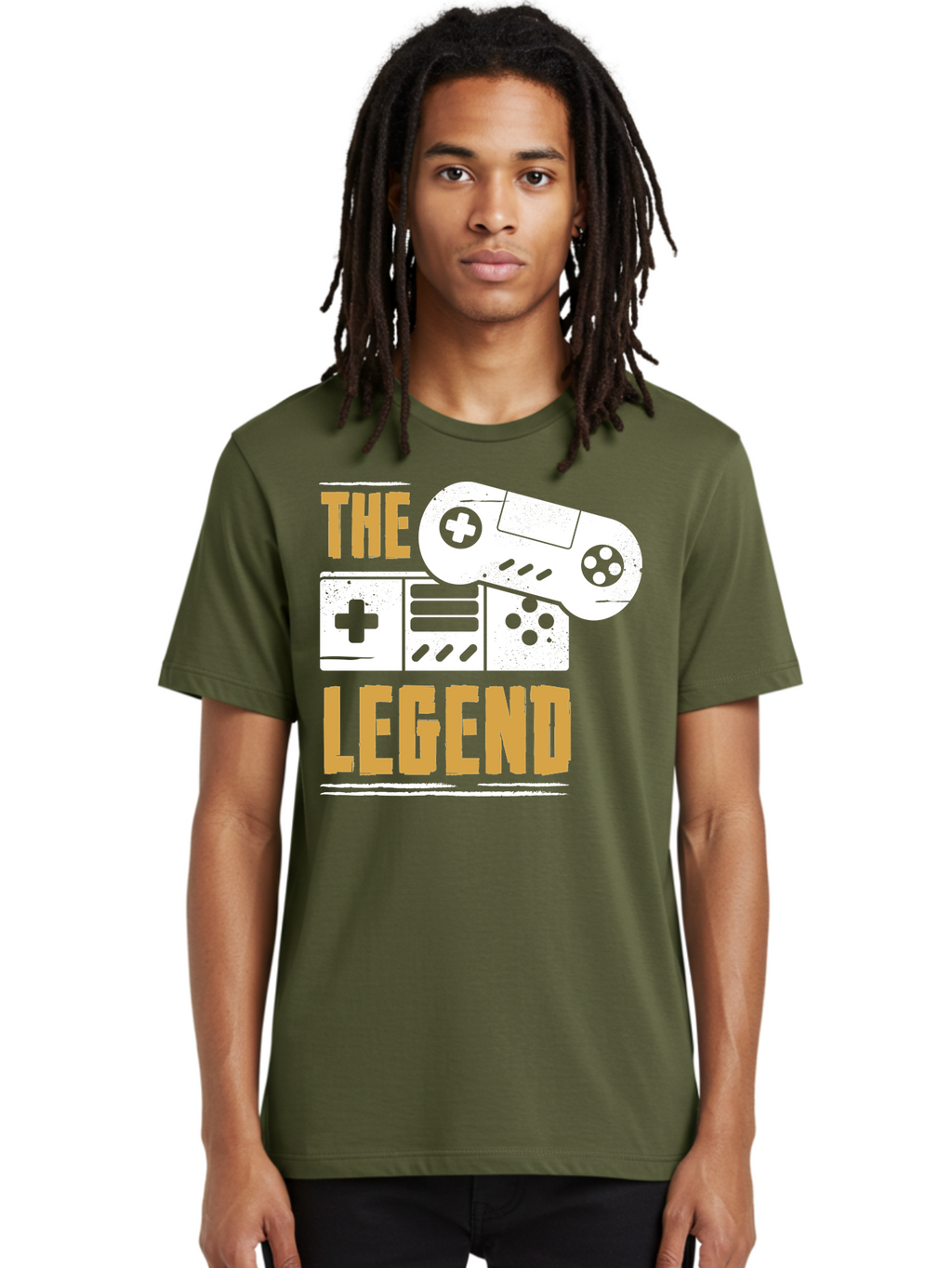 The-Legend Men'S Graphic Tee, 100% Cotton, Comfortable Casual Summer Wear, Machine Washable, Vintage Game Controller, Retro Gaming, Nostalgic Feel, Classic Video Games, Gaming Culture, Retro Tech, Pixel Art, Gaming Nostalgia -  Aaa664