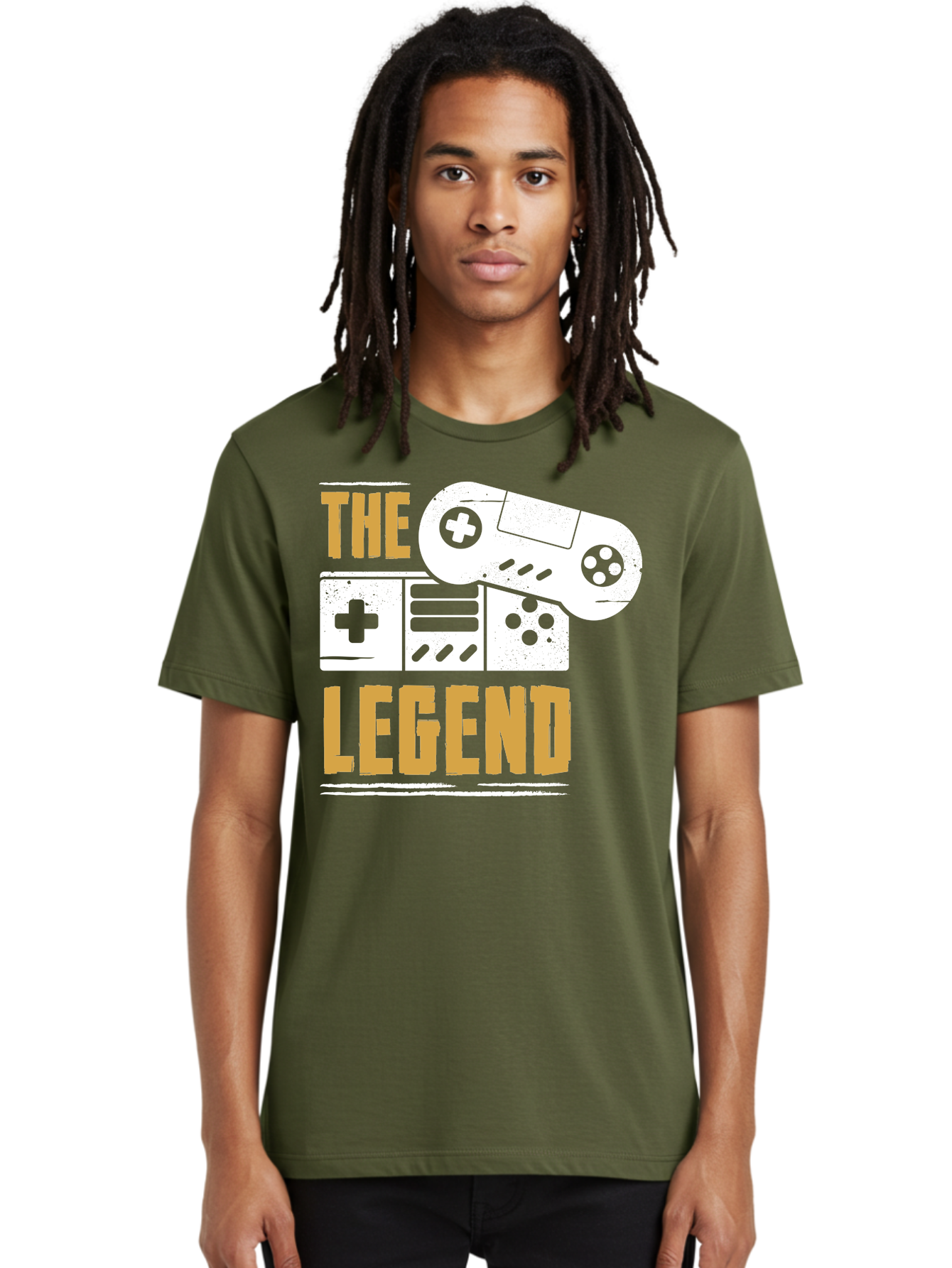 The-Legend Men'S Graphic Tee, 100% Cotton, Comfortable Casual Summer Wear, Machine Washable, Vintage Game Controller, Retro Gaming, Nostalgic Feel, Classic Video Games, Gaming Culture, Retro Tech, Pixel Art, Gaming Nostalgia -  Aaa664