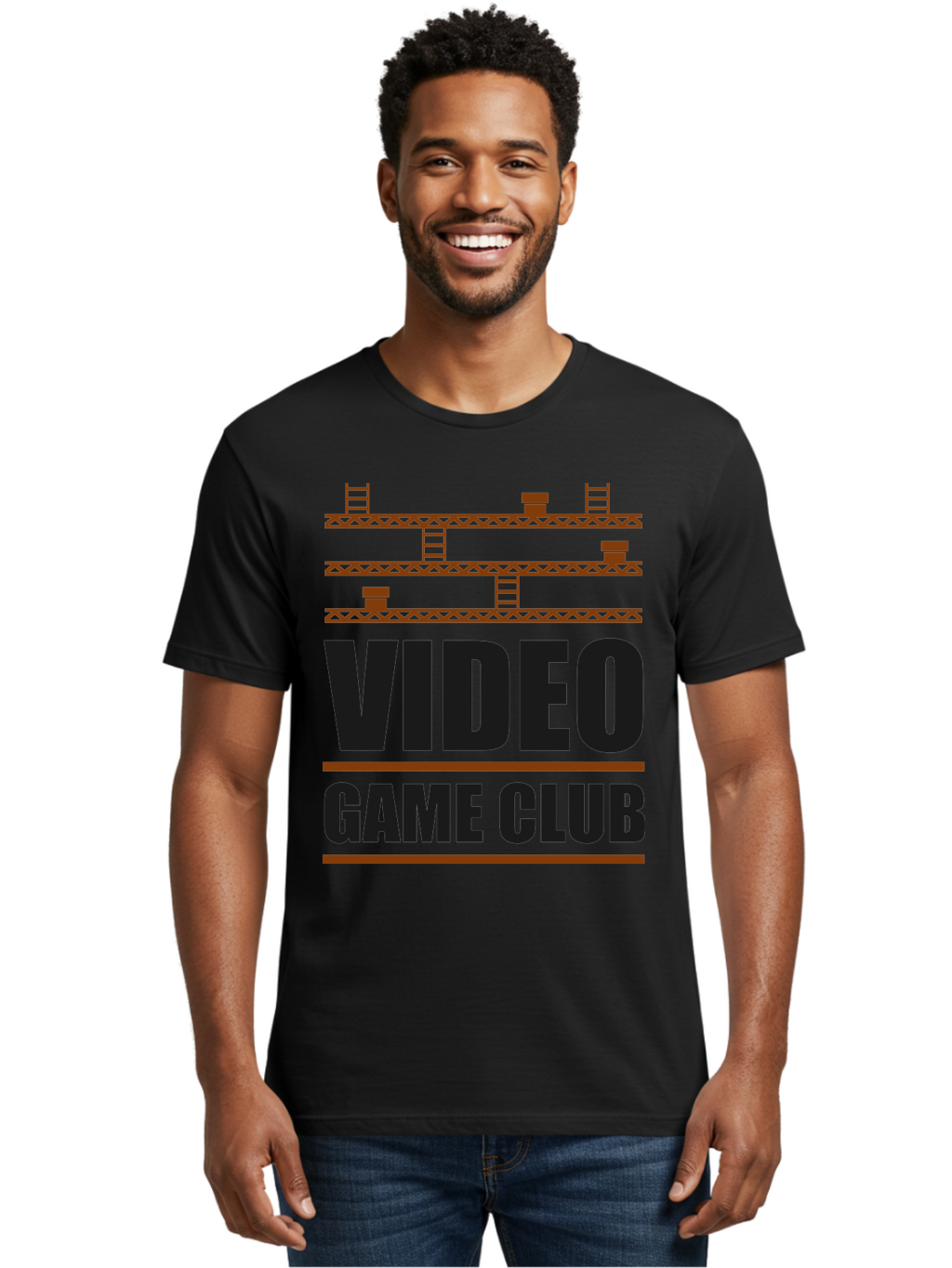 Video-Game-Club Men'S Graphic Tee, 100% Cotton, Comfortable Casual Summer Wear, Machine Washable, Video Game Club, Gaming Community, Retro Gaming, Pixel Art, Ladders, Platforms, Online Gaming Group, Gaming Culture -  Aaa665