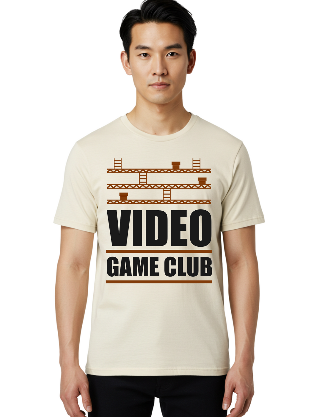 Video-Game-Club Men'S Graphic Tee, 100% Cotton, Comfortable Casual Summer Wear, Machine Washable, Video Game Club, Gaming Community, Retro Gaming, Pixel Art, Ladders, Platforms, Online Gaming Group, Gaming Culture -  Aaa665