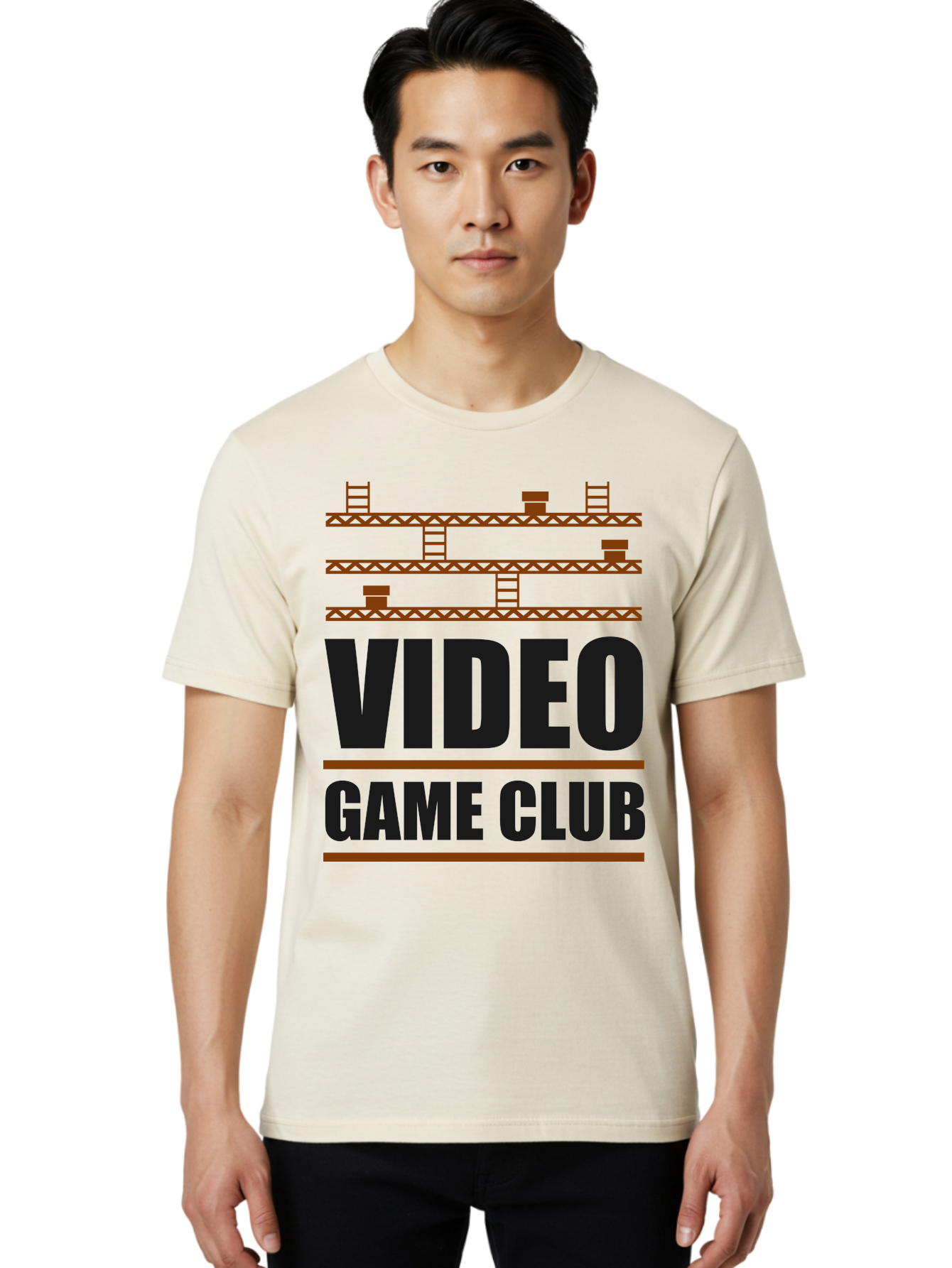 Video-Game-Club Men'S Graphic Tee, 100% Cotton, Comfortable Casual Summer Wear, Machine Washable, Video Game Club, Gaming Community, Retro Gaming, Pixel Art, Ladders, Platforms, Online Gaming Group, Gaming Culture -  Aaa665