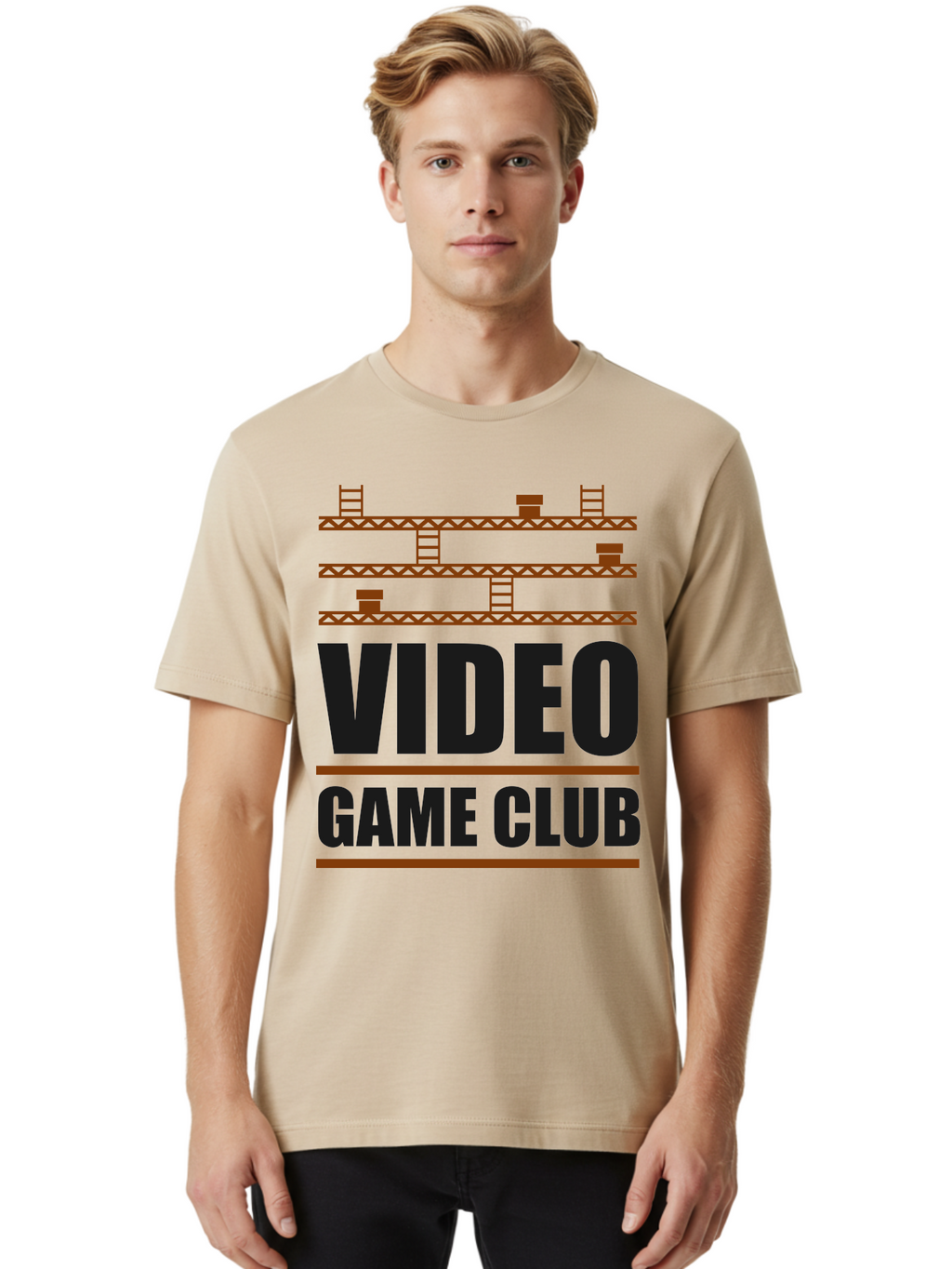 Video-Game-Club Men'S Graphic Tee, 100% Cotton, Comfortable Casual Summer Wear, Machine Washable, Video Game Club, Gaming Community, Retro Gaming, Pixel Art, Ladders, Platforms, Online Gaming Group, Gaming Culture -  Aaa665