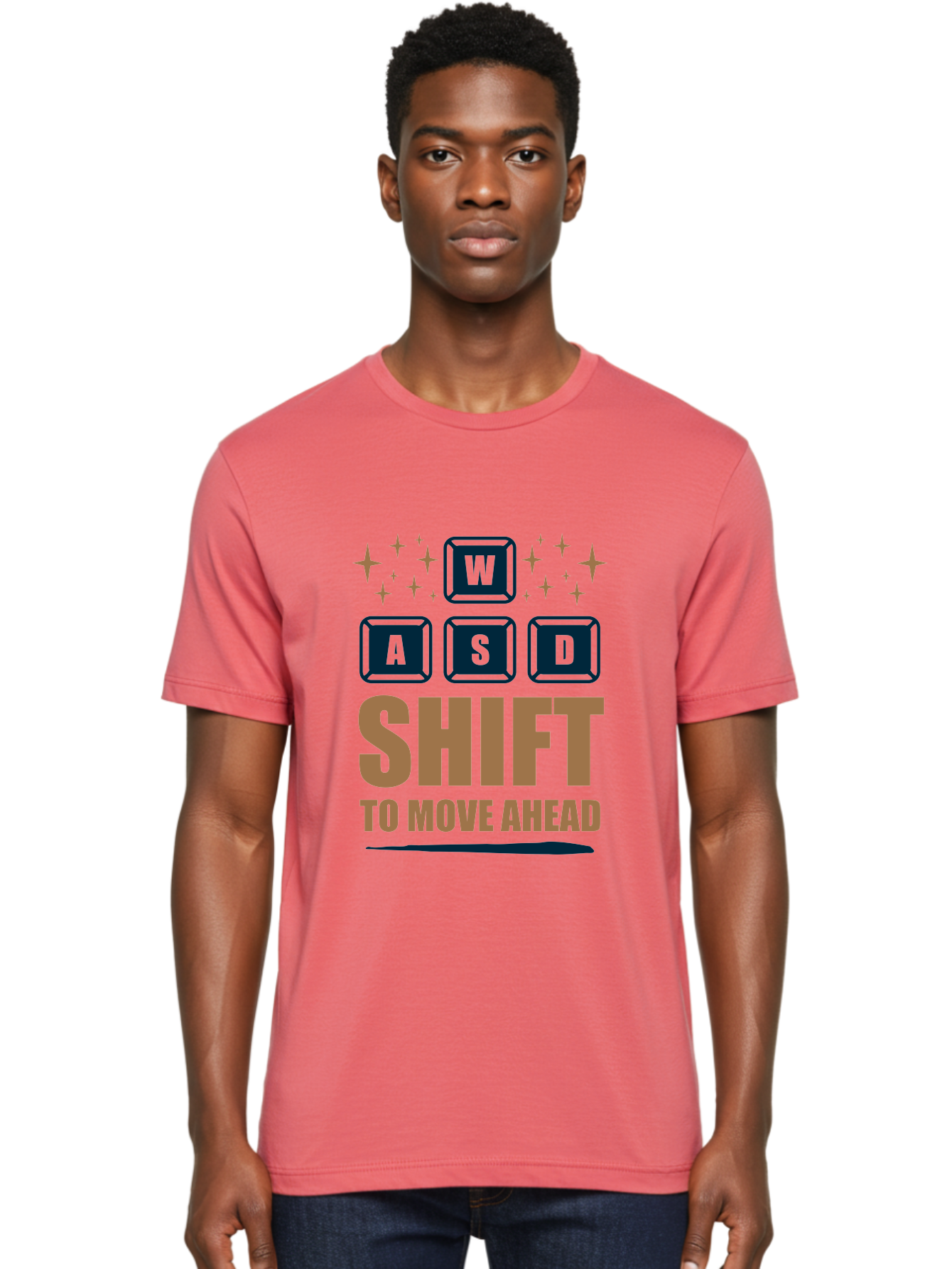 Wasd-Shift-To-Move-Ahead Men'S Graphic Tee, 100% Cotton, Comfortable Casual Summer Wear, Machine Washable, Gaming Keyboard Controls, Wasd Keys, Shift Key, Gaming Tips, Move Ahead, Progress, Gaming Movement, Keyboard Shortcuts, Gaming Advice -  Aaa667