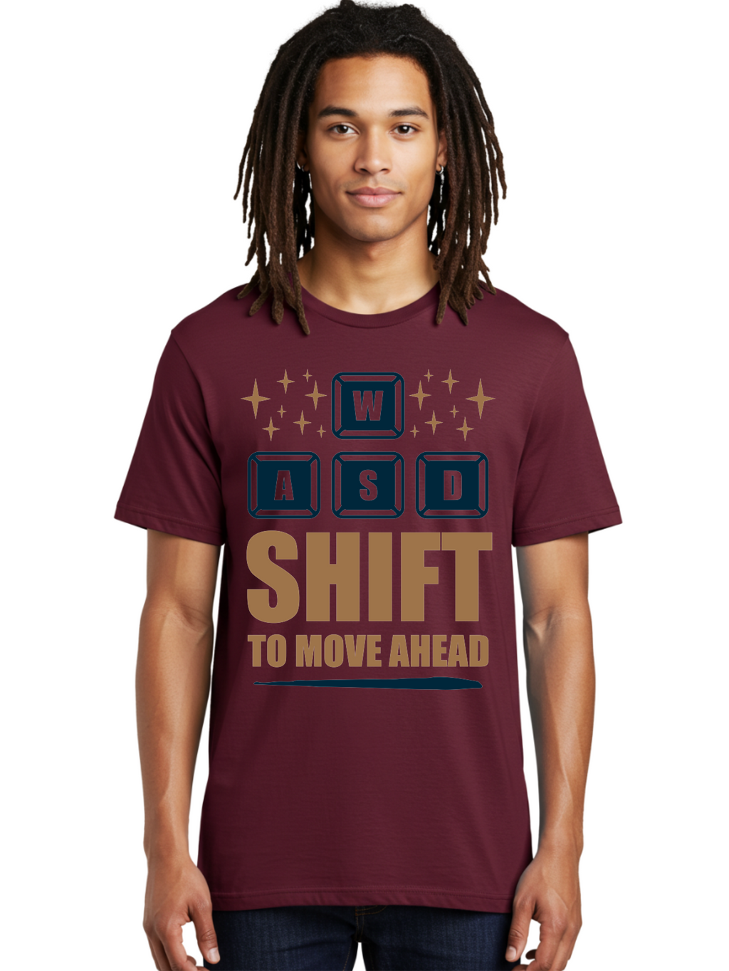 Wasd-Shift-To-Move-Ahead Men'S Graphic Tee, 100% Cotton, Comfortable Casual Summer Wear, Machine Washable, Gaming Keyboard Controls, Wasd Keys, Shift Key, Gaming Tips, Move Ahead, Progress, Gaming Movement, Keyboard Shortcuts, Gaming Advice -  Aaa667