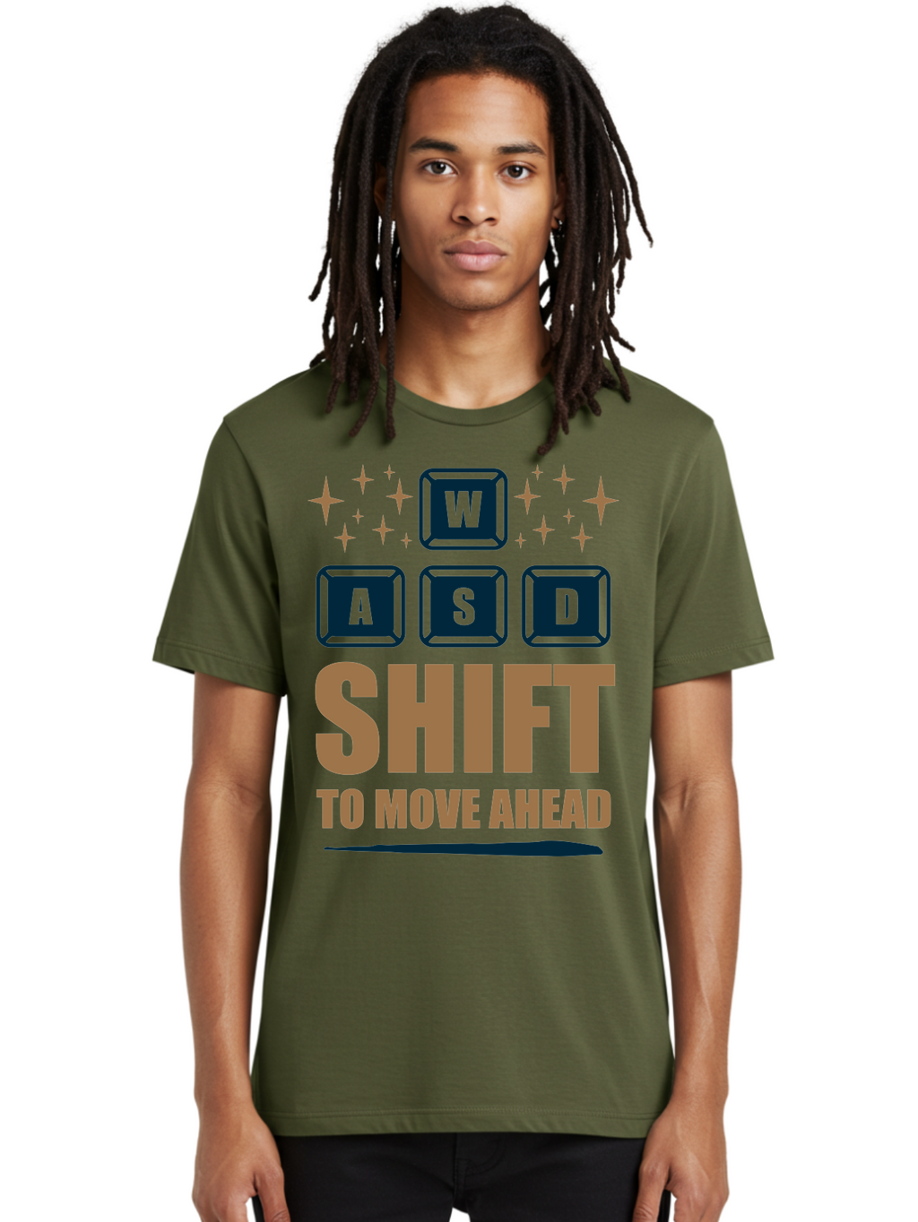 Wasd-Shift-To-Move-Ahead Men'S Graphic Tee, 100% Cotton, Comfortable Casual Summer Wear, Machine Washable, Gaming Keyboard Controls, Wasd Keys, Shift Key, Gaming Tips, Move Ahead, Progress, Gaming Movement, Keyboard Shortcuts, Gaming Advice -  Aaa667