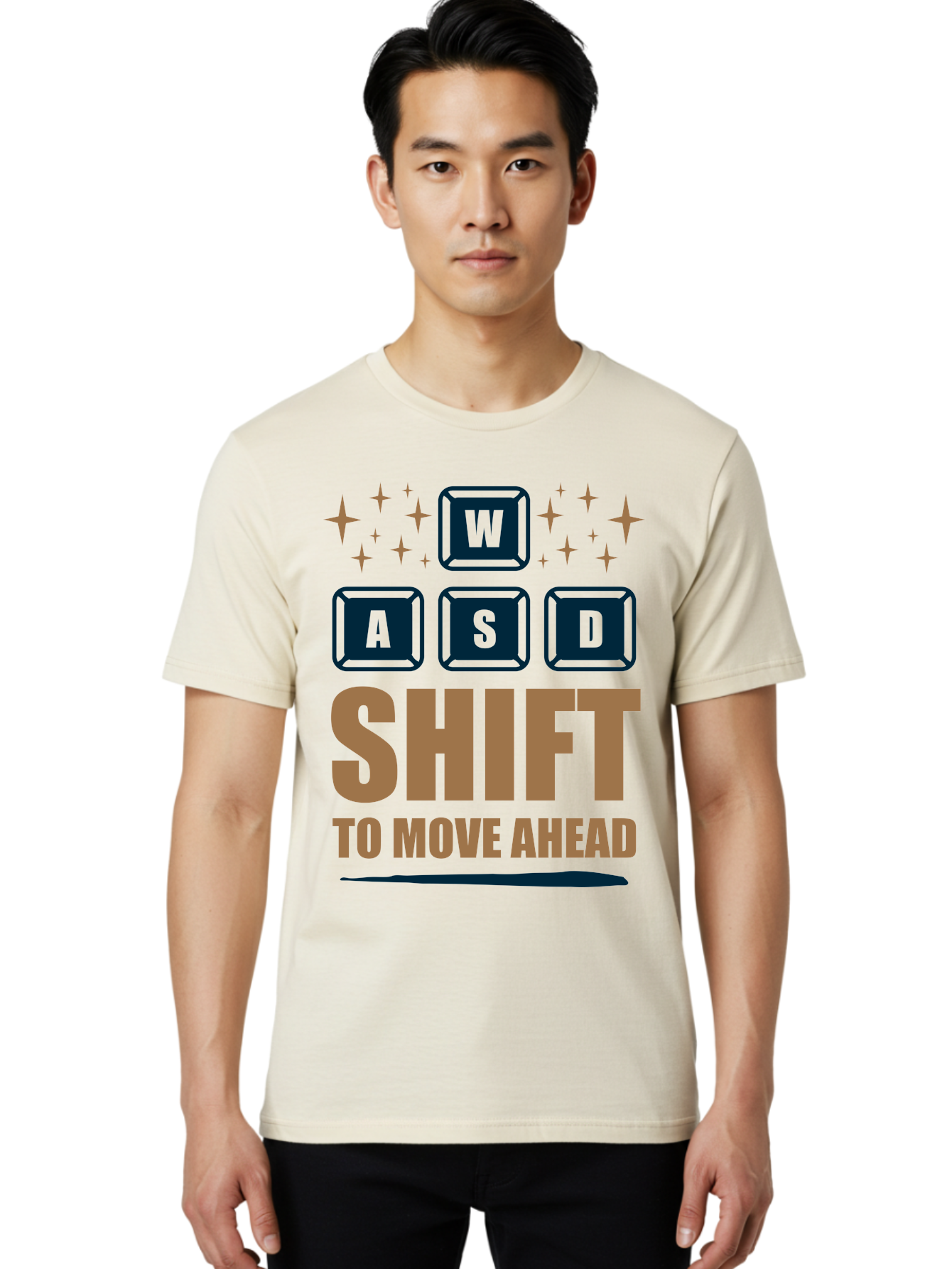 Wasd-Shift-To-Move-Ahead Men'S Graphic Tee, 100% Cotton, Comfortable Casual Summer Wear, Machine Washable, Gaming Keyboard Controls, Wasd Keys, Shift Key, Gaming Tips, Move Ahead, Progress, Gaming Movement, Keyboard Shortcuts, Gaming Advice -  Aaa667